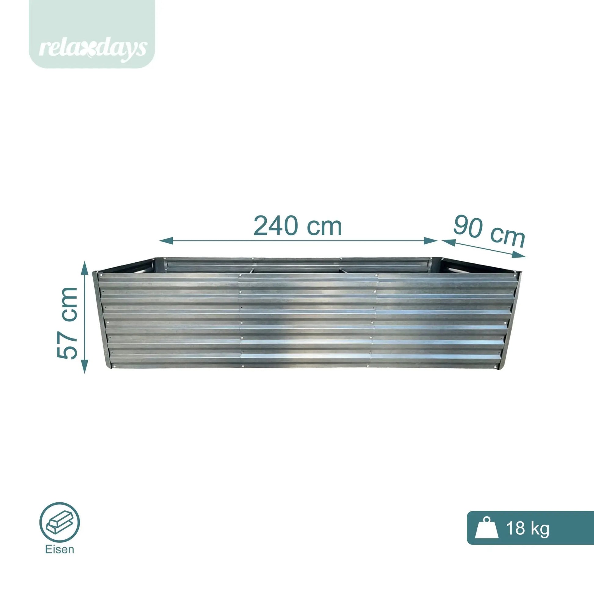 Hochbeet Metall 57 x 240 x 60cm Silber von Relaxdays