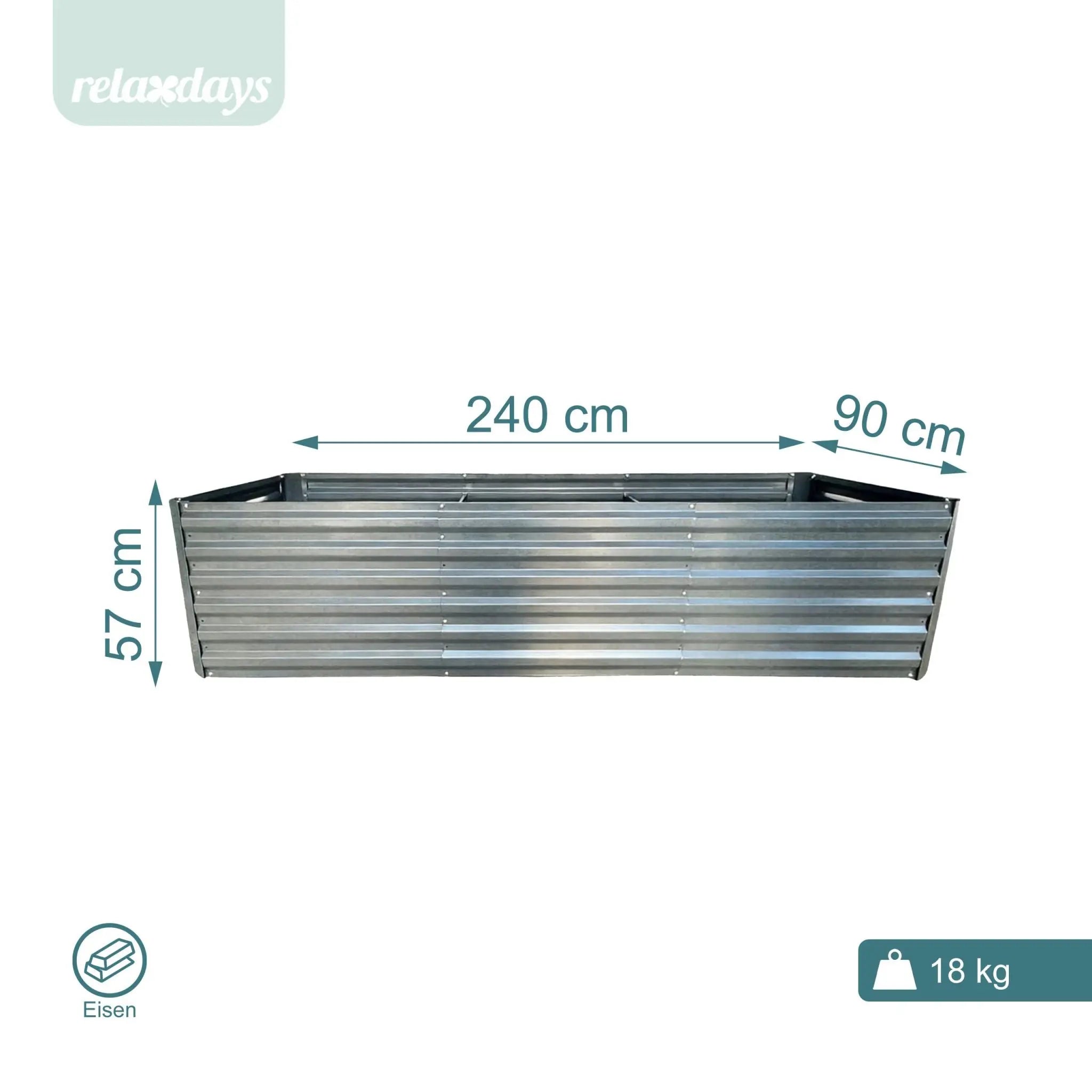 Hochbeet Metall 57 x 240 x 60cm Silber von Relaxdays