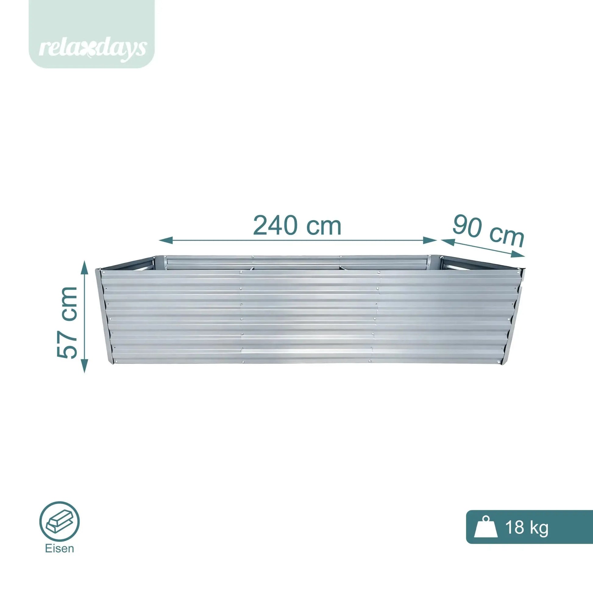 Hochbeet Metall 57 x 240 x 60cm Grau von Relaxdays