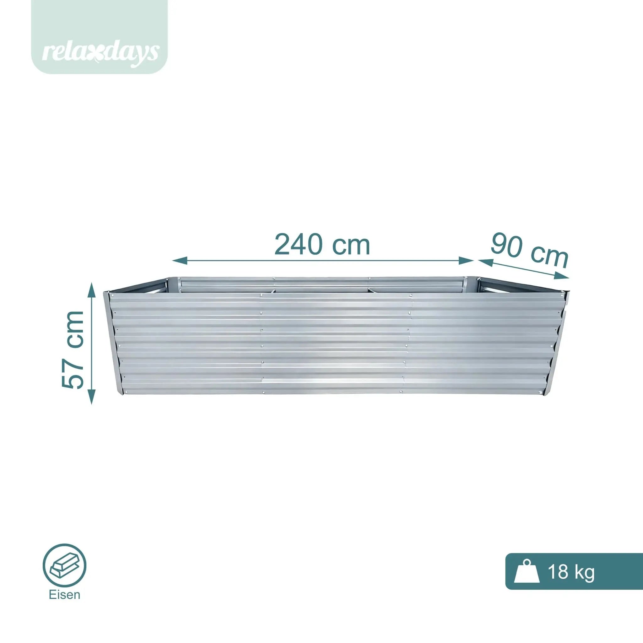 Hochbeet Metall 57 x 240 x 60cm Grau von Relaxdays