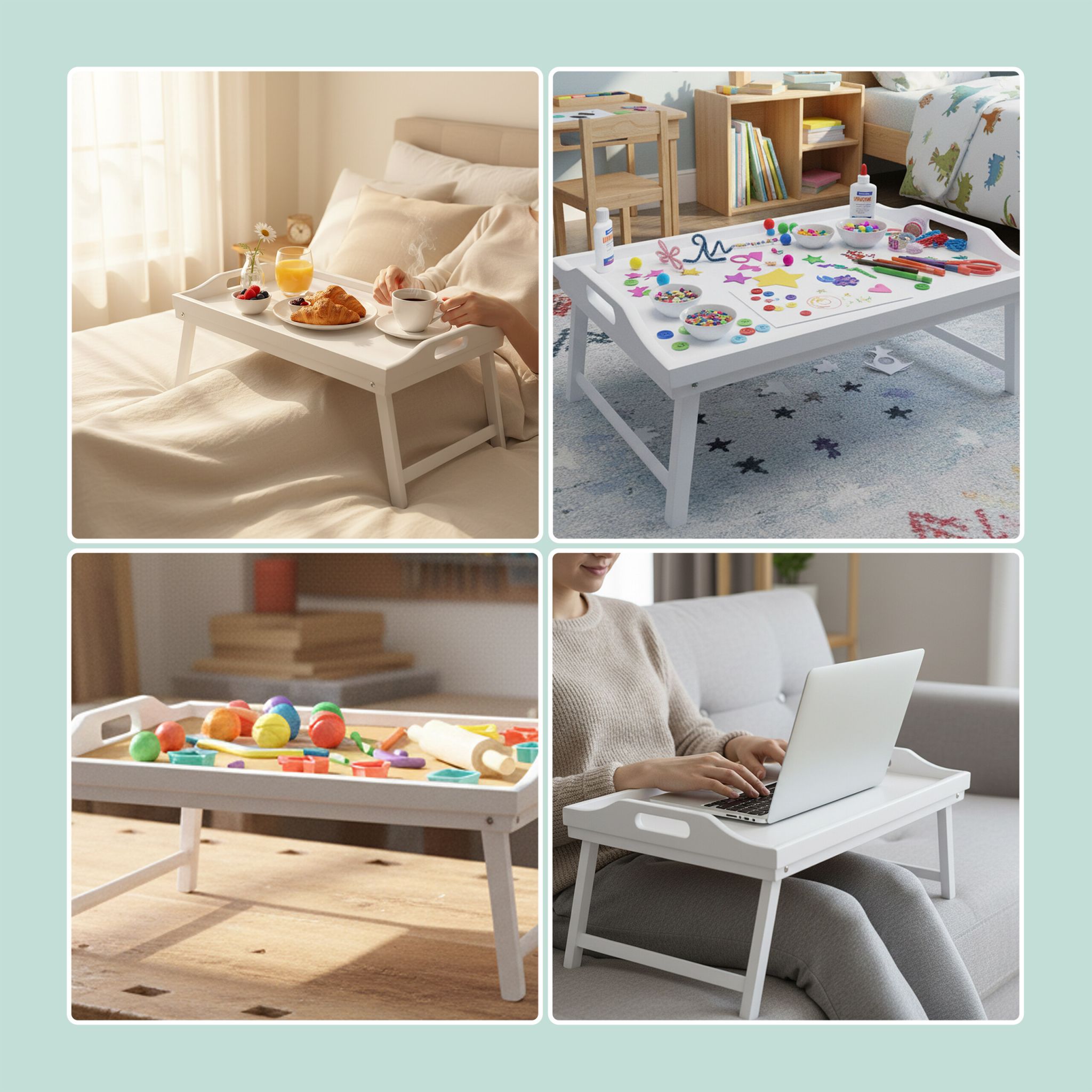 Betttablett Bambus Weiss von Relaxdays
