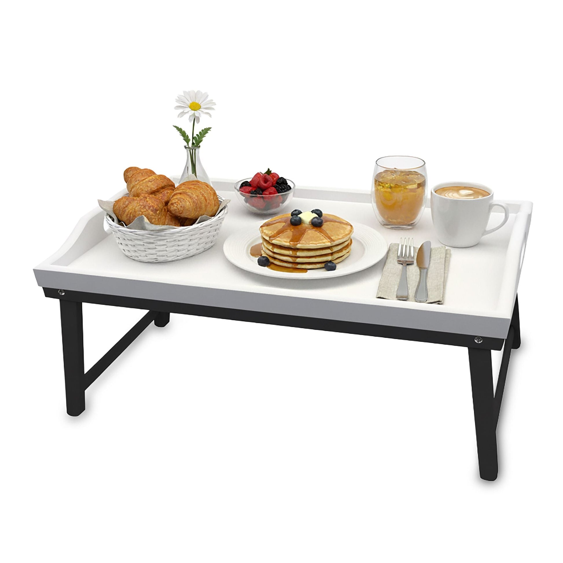 Betttablett Bambus Weiss-Grau von Relaxdays