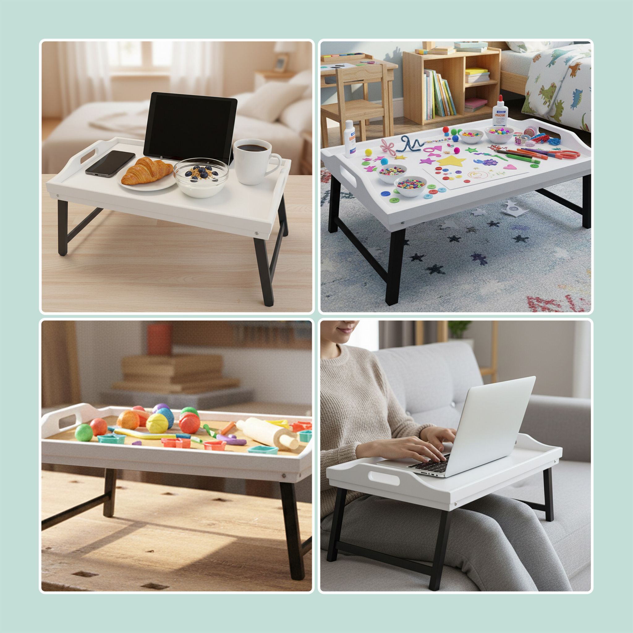 Betttablett Bambus Weiss-Grau von Relaxdays