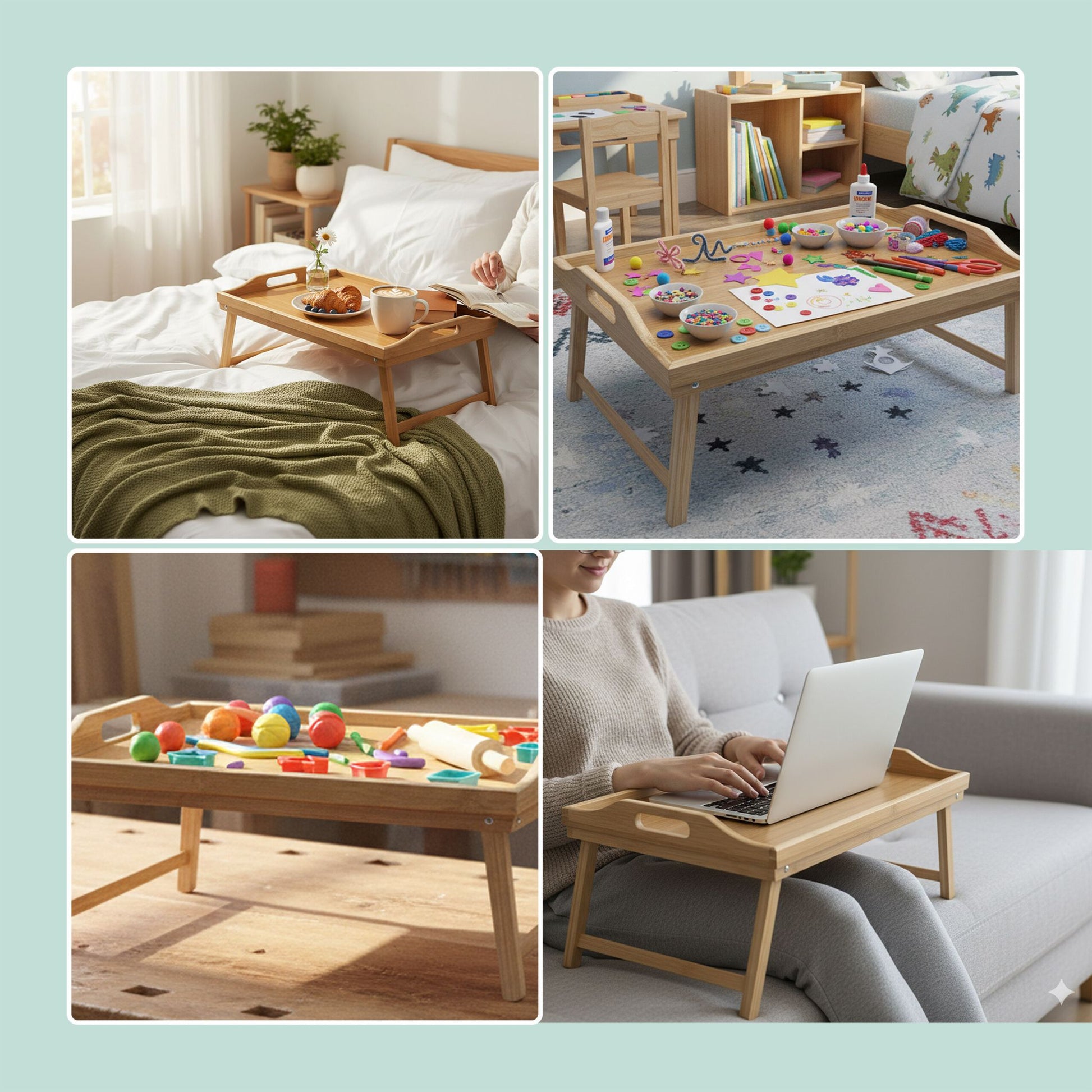 Betttablett Bambus Hellbraun von Relaxdays