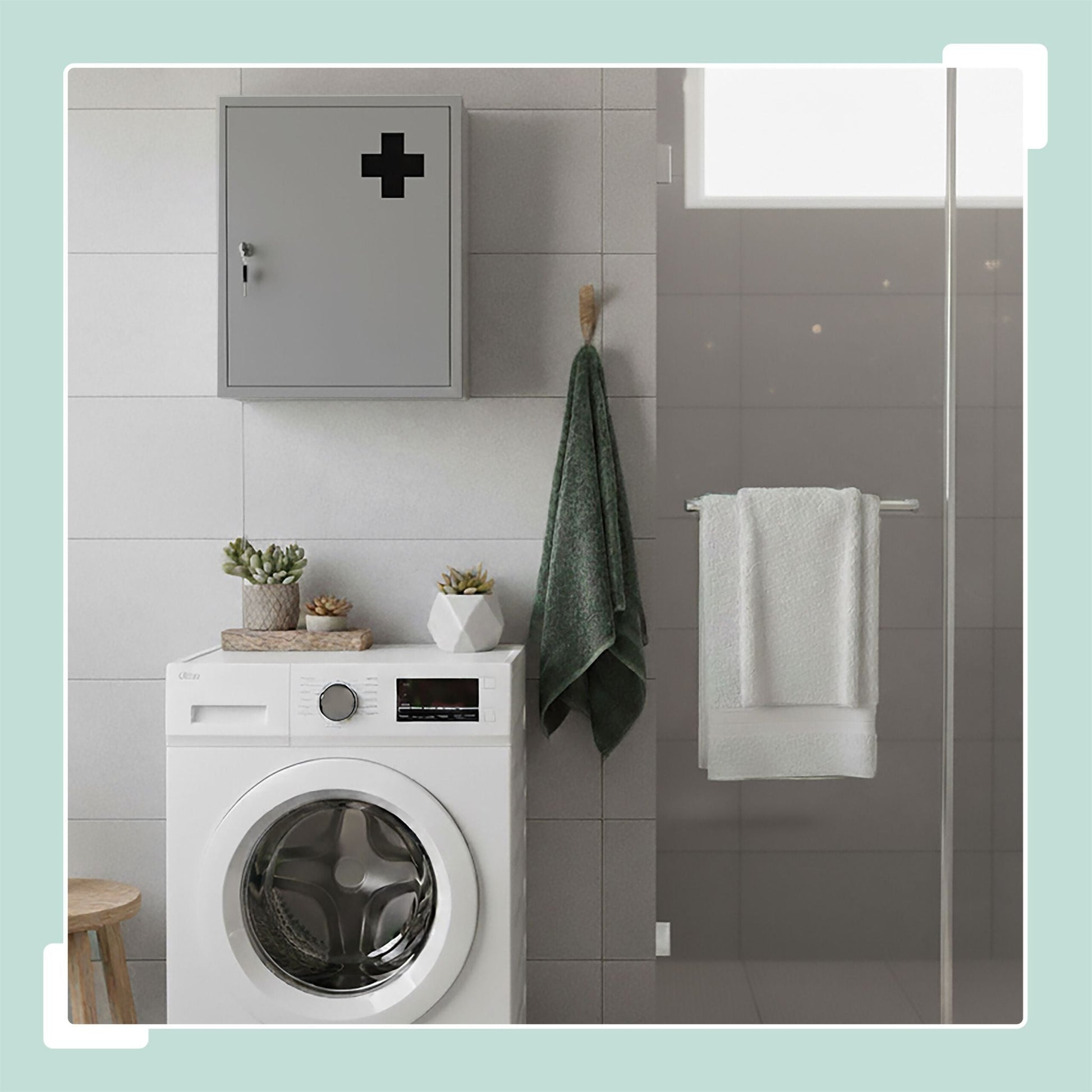 Abschliessbarer Medizinschrank Weiss-Grau von Relaxdays