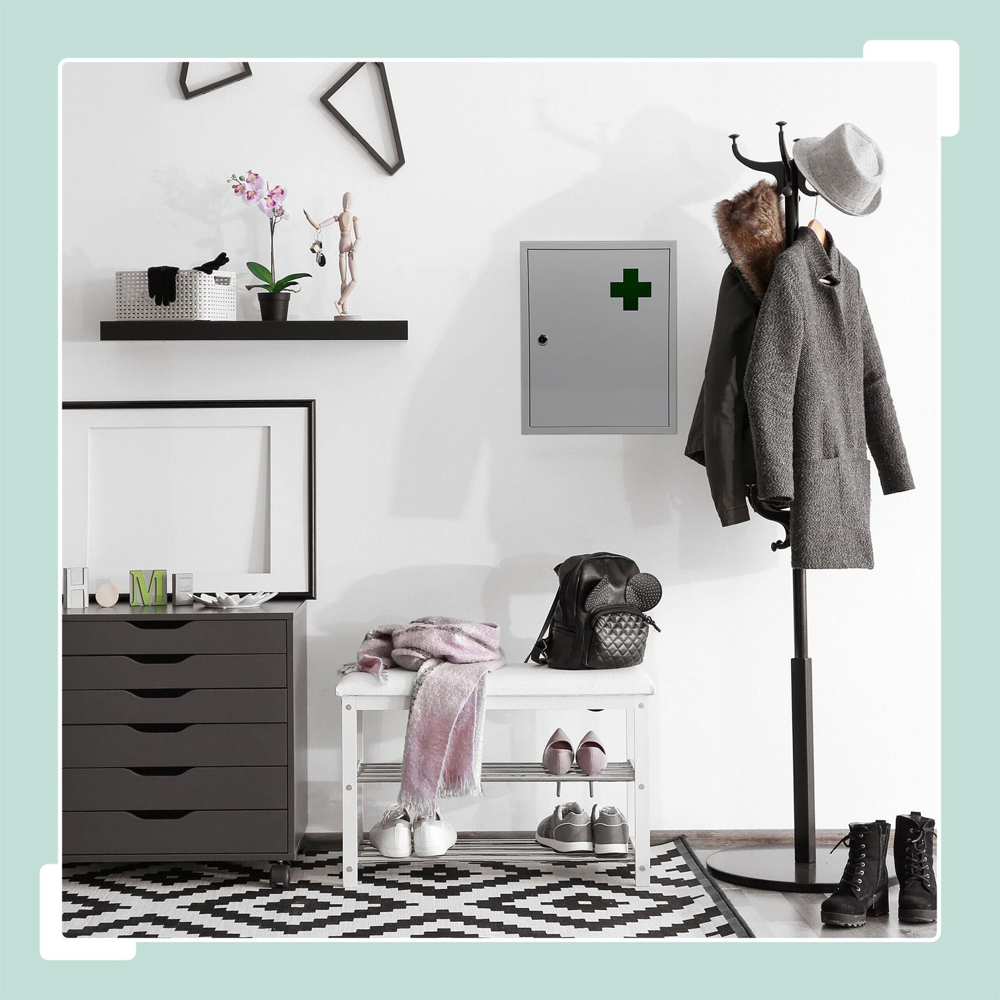Abschliessbarer Medizinschrank Weiss-Grün von Relaxdays