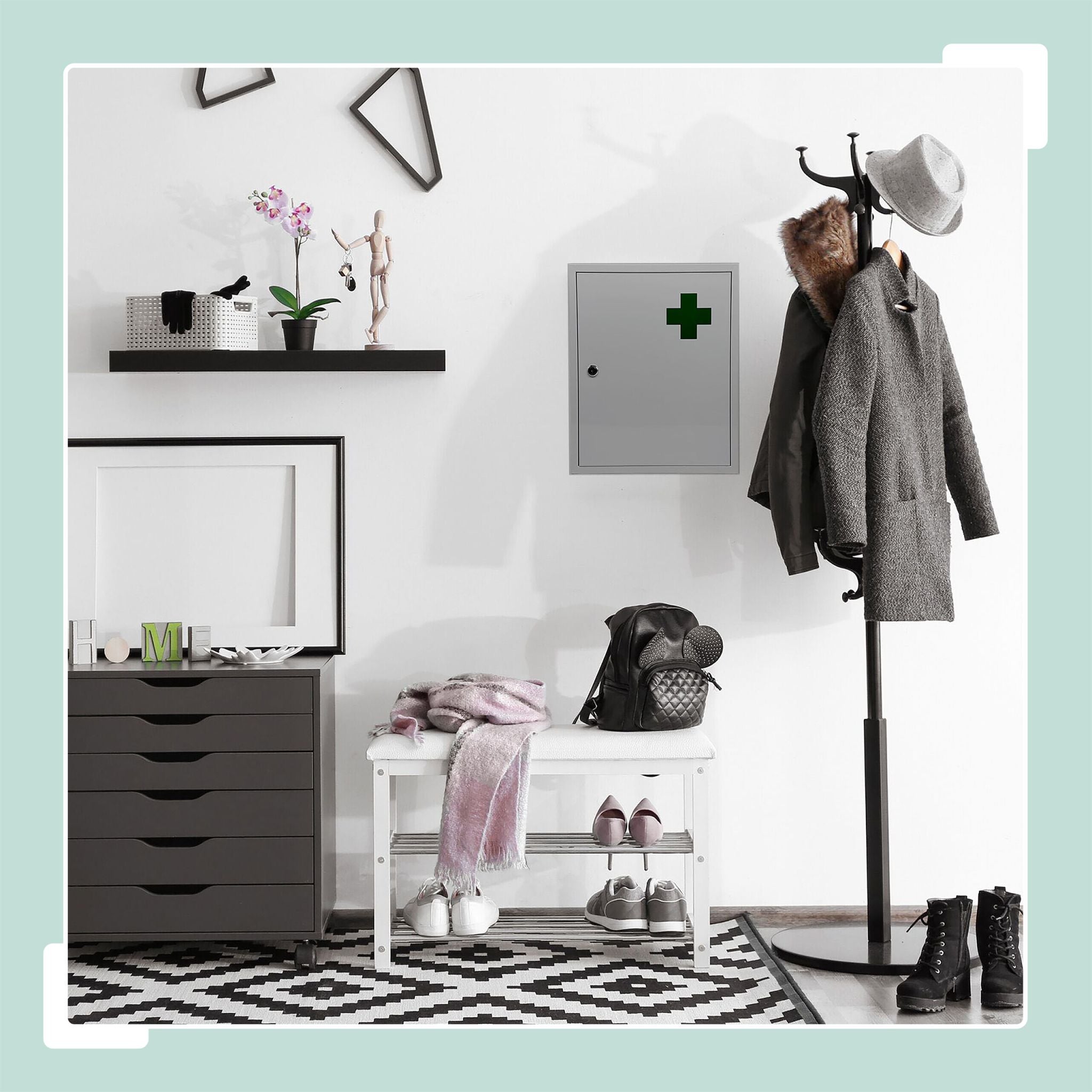 Abschliessbarer Medizinschrank Weiss-Grün von Relaxdays