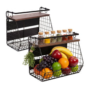 Obstkorb Wandregal magnetisch 2er-Set Dunkelbraun-Schwarz von Relaxdays