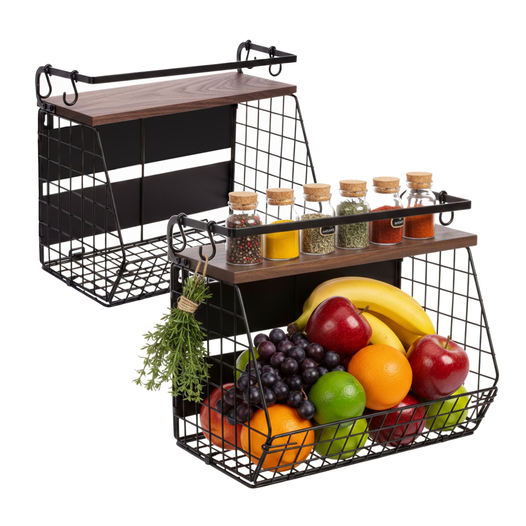 Obstkorb Wandregal magnetisch 2er-Set Dunkelbraun-Schwarz von Relaxdays