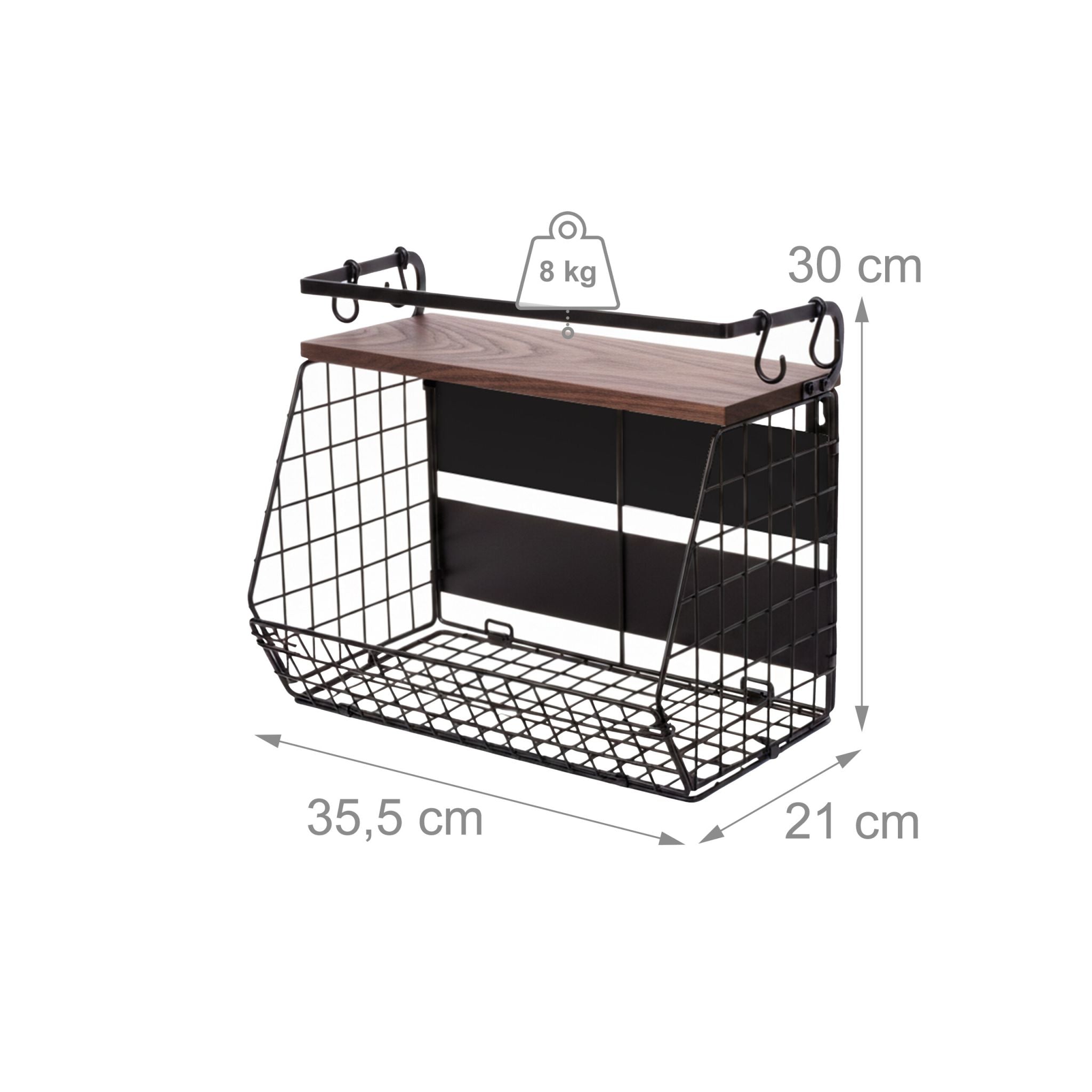 Obstkorb Wandregal magnetisch 2er-Set Dunkelbraun-Schwarz von Relaxdays