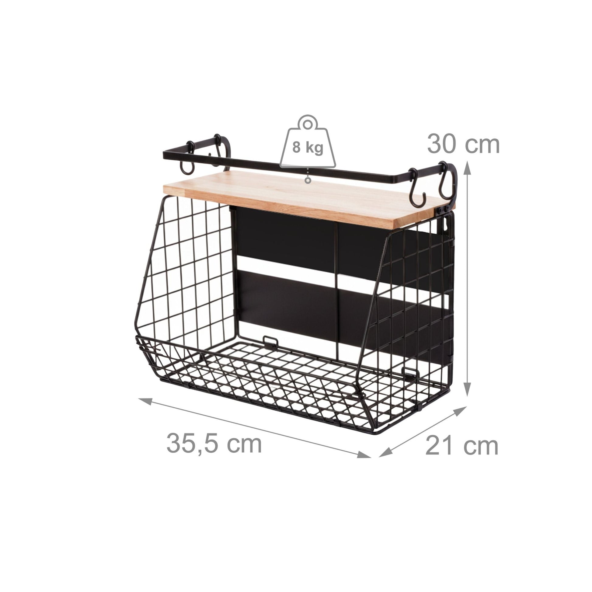 Obstkorb Wandregal magnetisch 2er-Set Hellbraun-Schwarz von Relaxdays