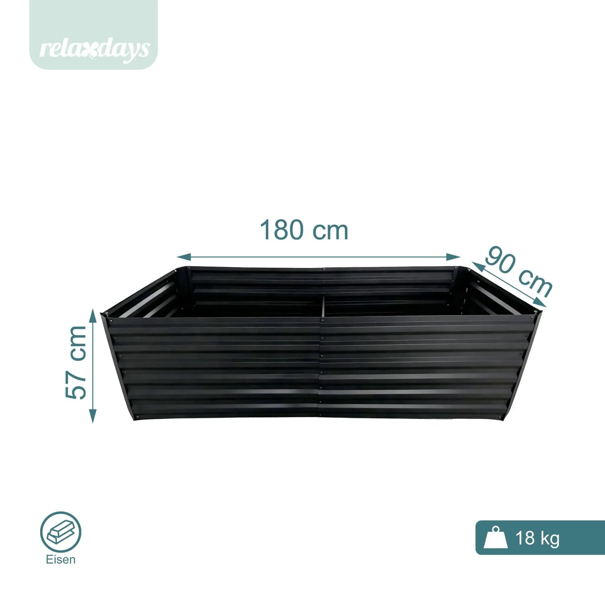 Hochbeet Metall 57x180x90cm Schwarz von Relaxdays
