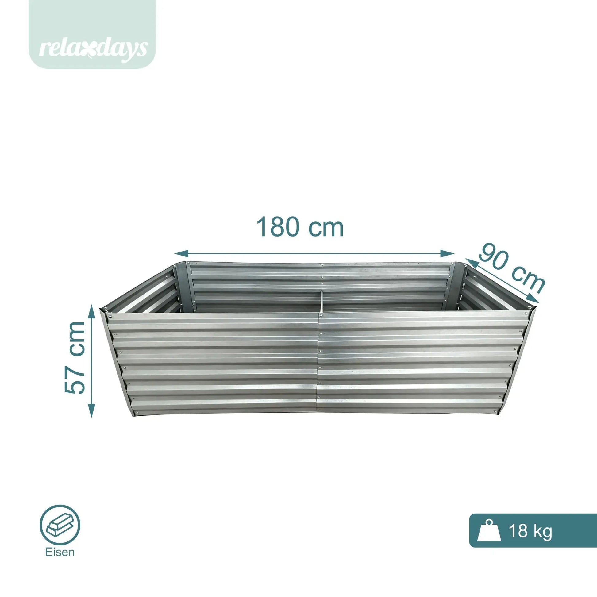 Hochbeet Metall 57x180x90cm Silber von Relaxdays