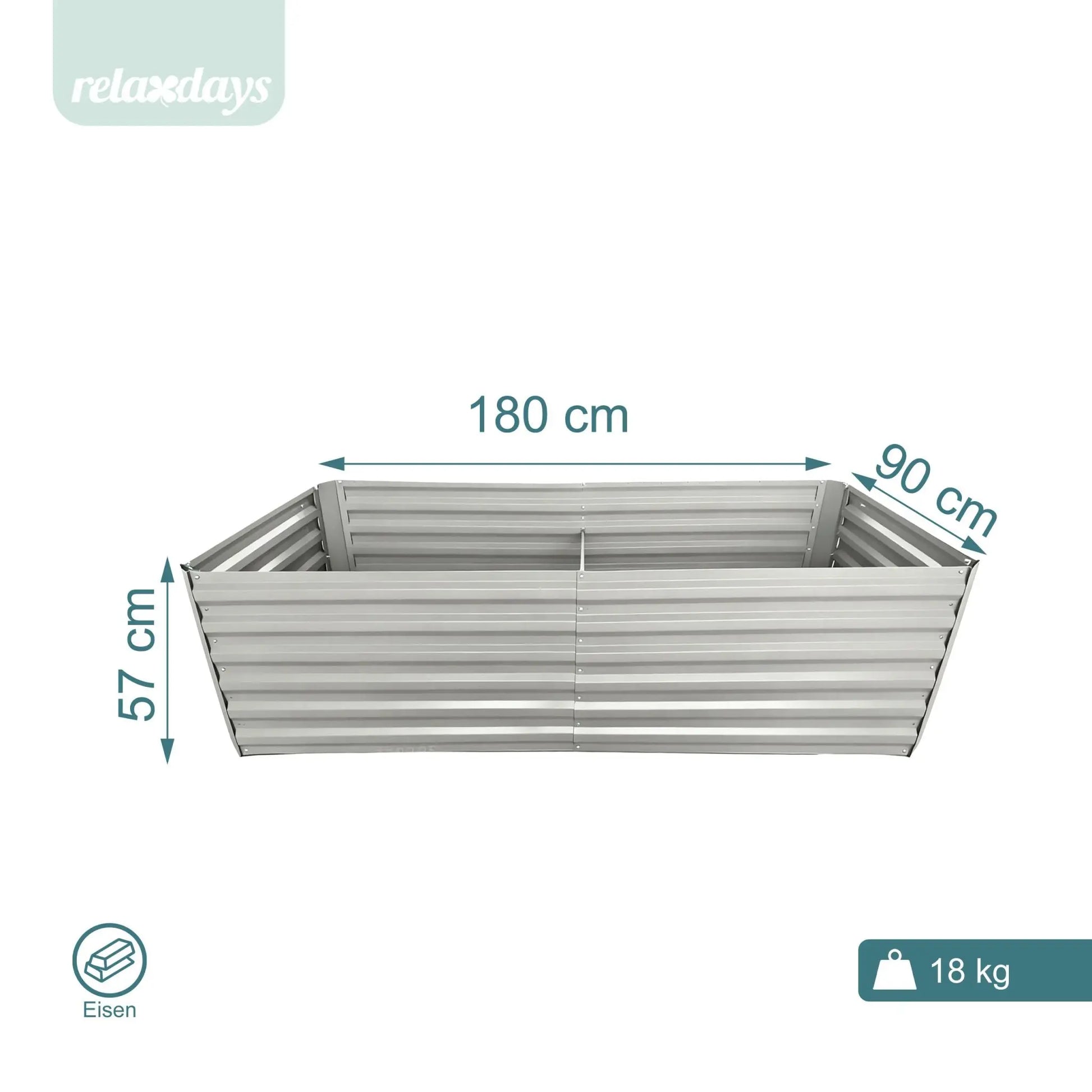 Hochbeet Metall 57x180x90cm Grau von Relaxdays