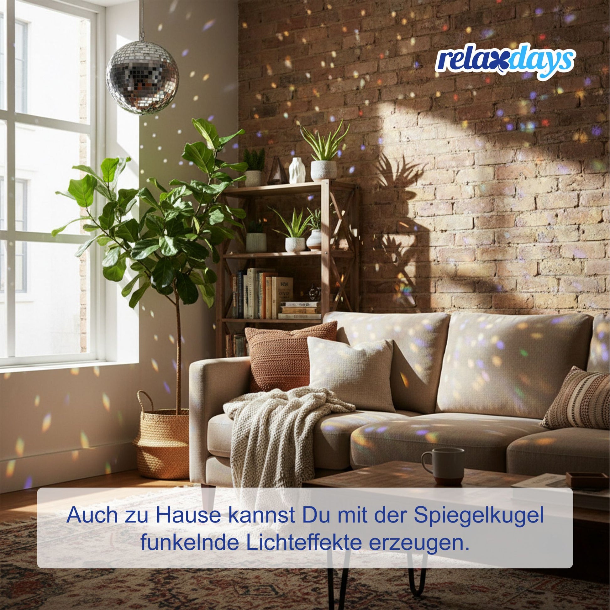 Discokugel 20cm mit Motor & Licht Schwarz-Silber von Relaxdays