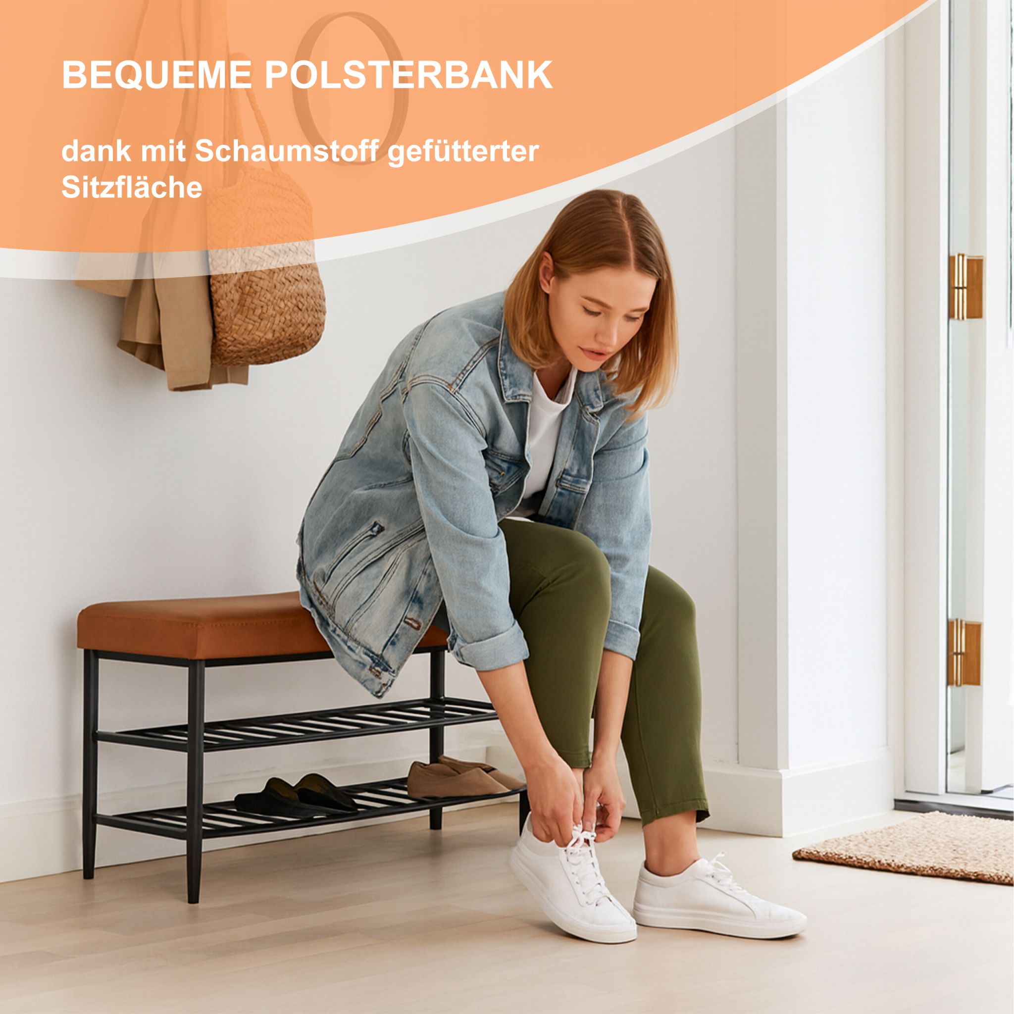 Schuhbank mit 2 Schuhablagen Braun-Schwarz von Relaxdays