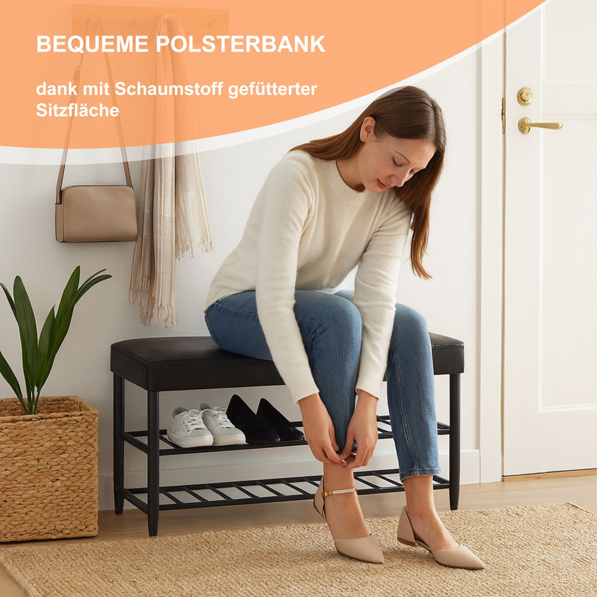 Schuhbank mit 2 Schuhablagen Schwarz von Relaxdays
