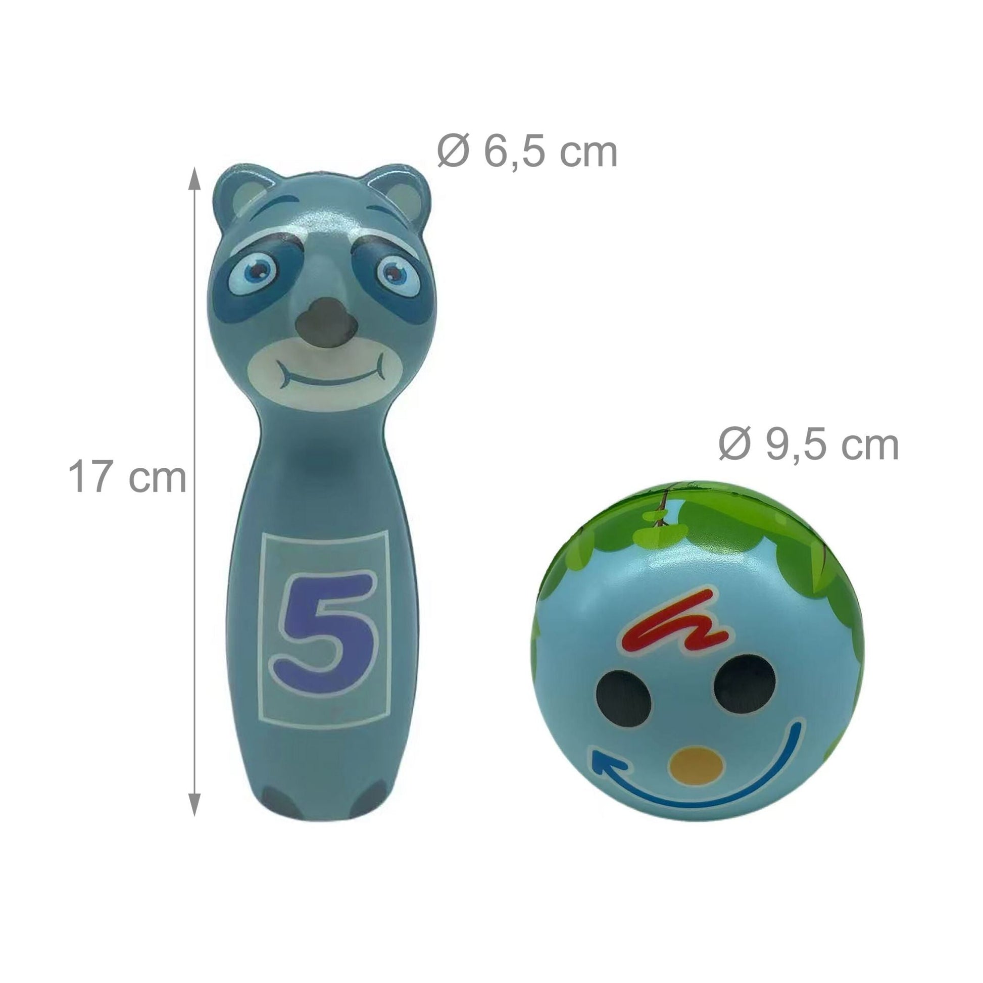 Kinder Kegelspiel Tiere Blau-Gelb-Grün von Relaxdays