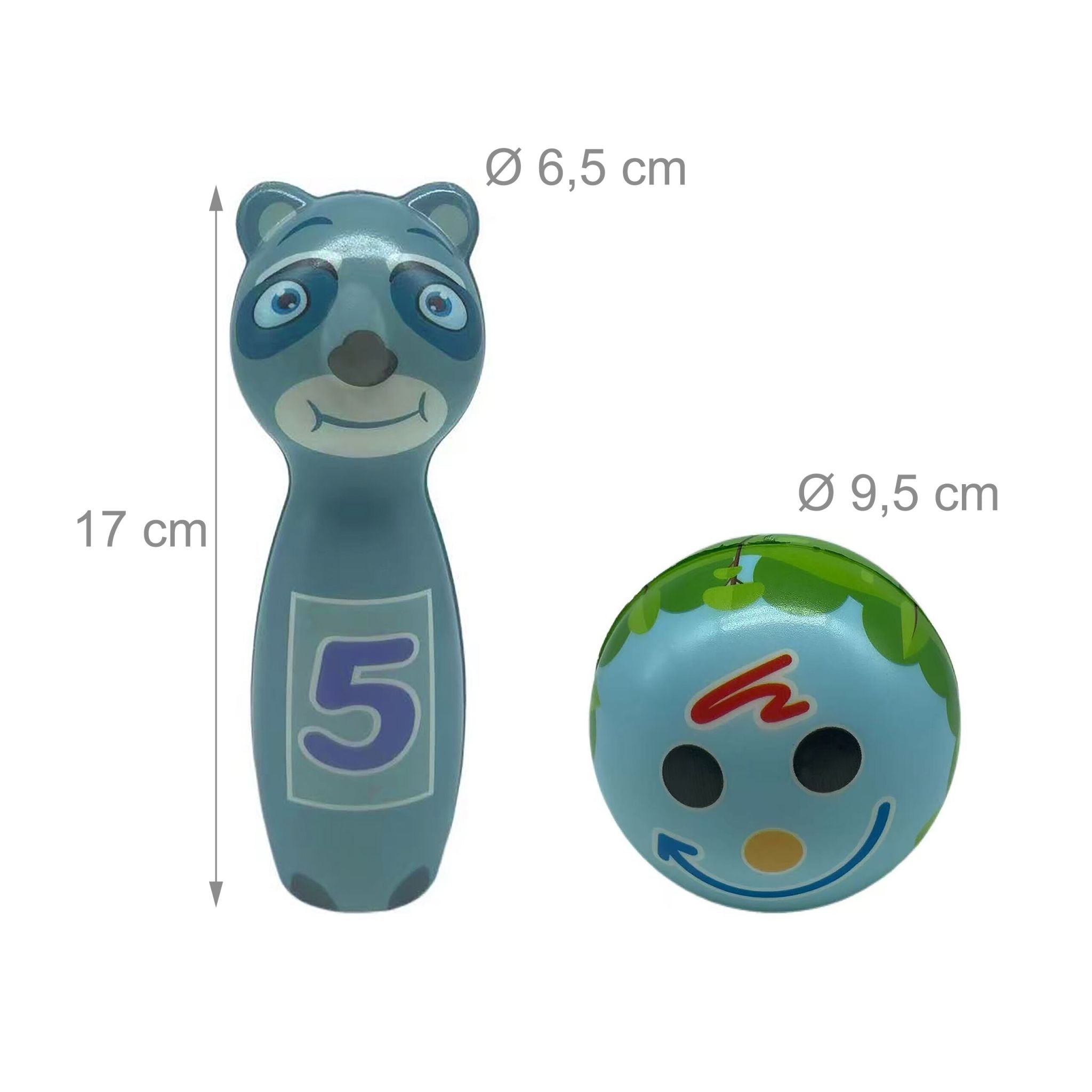 Kinder Kegelspiel Tiere Blau-Gelb-Grün von Relaxdays