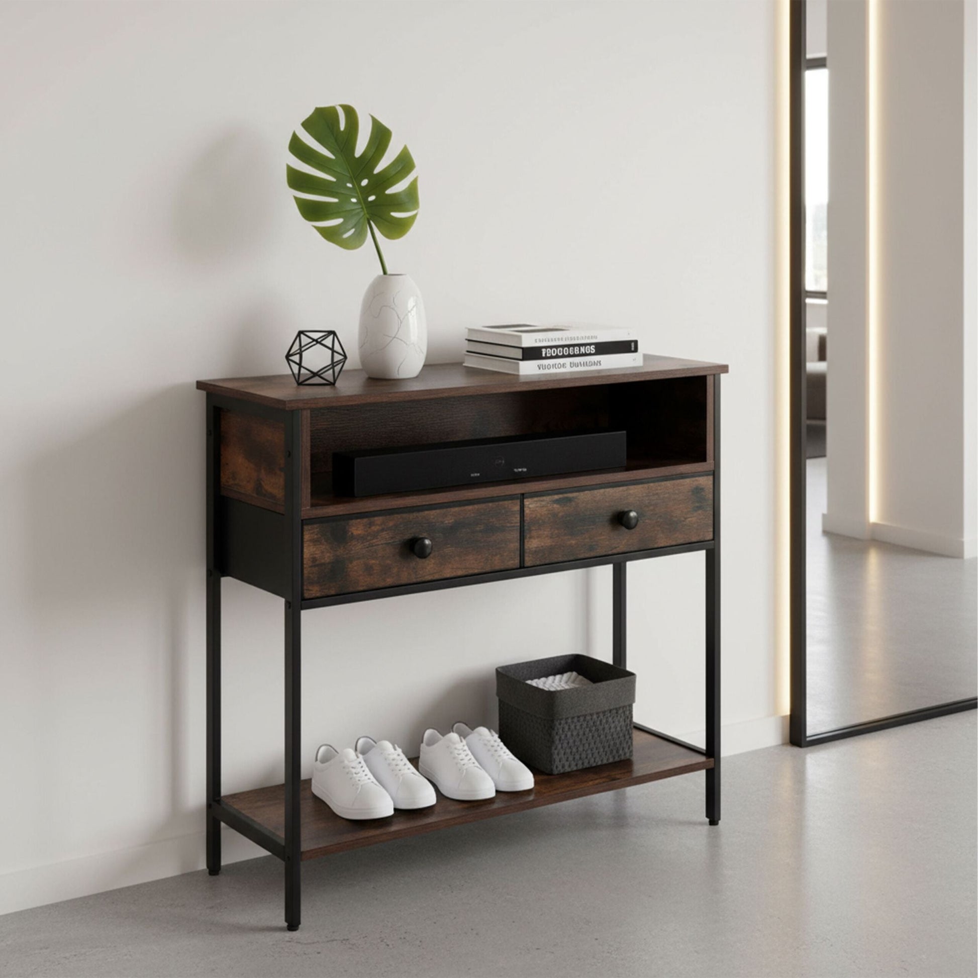 Konsolentisch mit Schubladen Dunkelbraun-Schwarz von Relaxdays