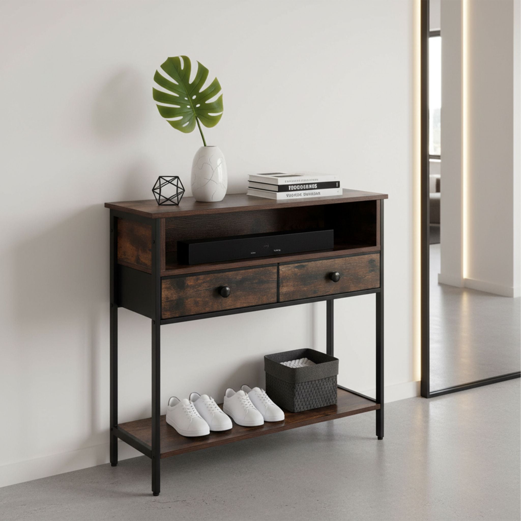 Konsolentisch mit Schubladen Dunkelbraun-Schwarz von Relaxdays