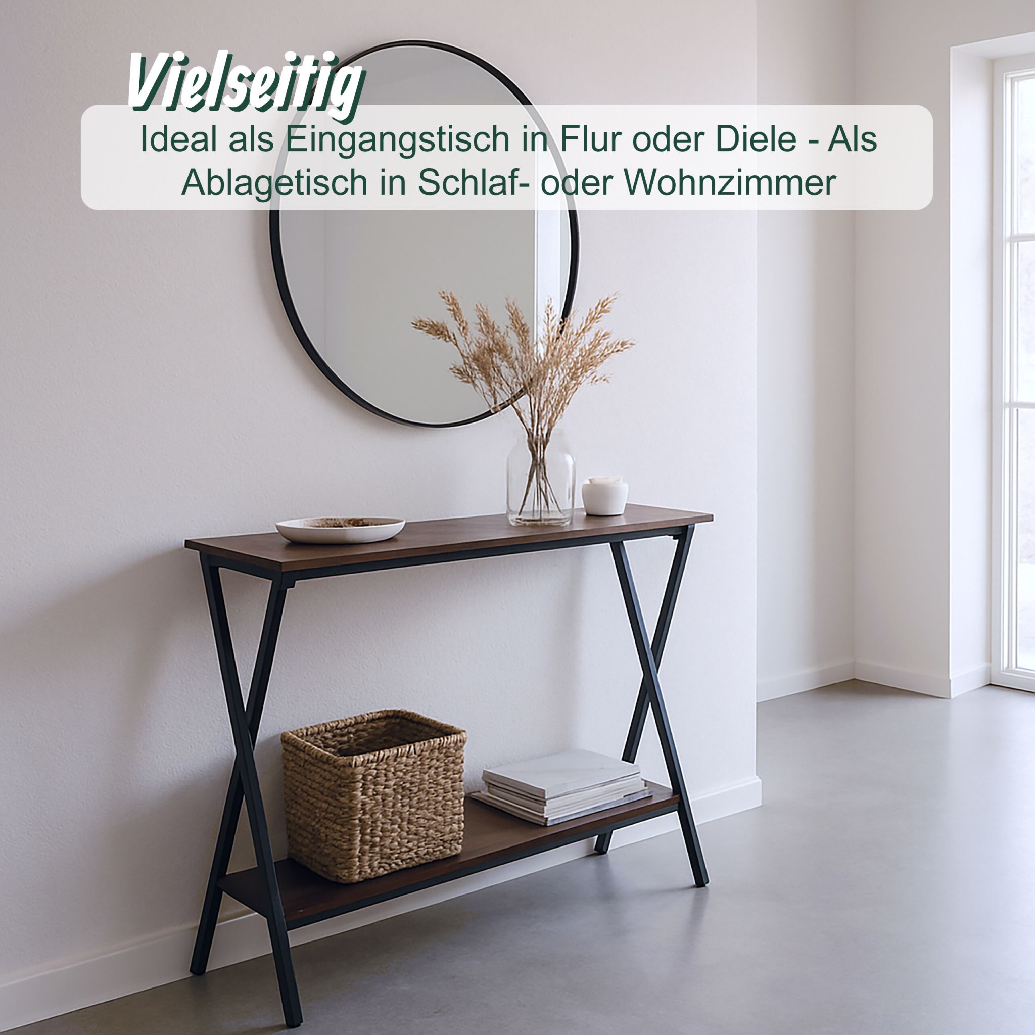 Konsolentisch mit 2 Ablagen Dunkelbraun-Schwarz von Relaxdays