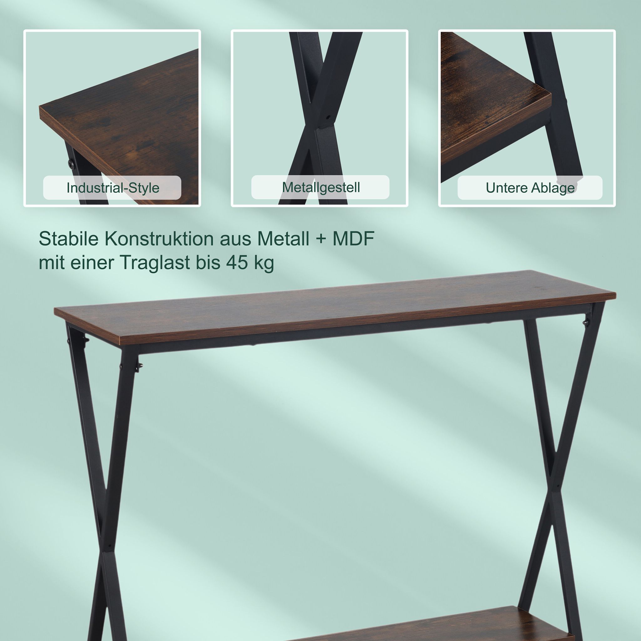 Konsolentisch mit 2 Ablagen Dunkelbraun-Schwarz von Relaxdays