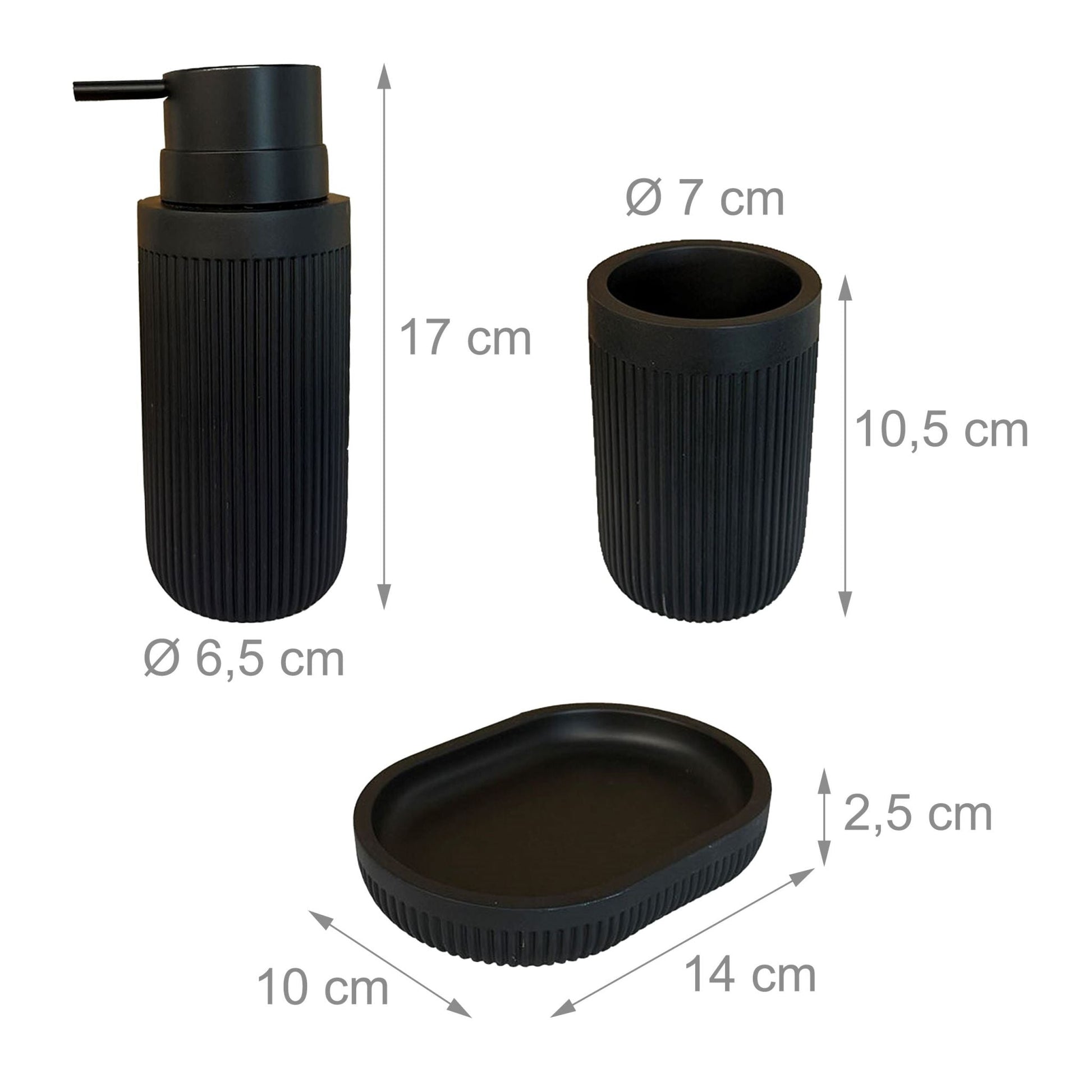 Bad Accessoires 3-teilig Schwarz von Relaxdays