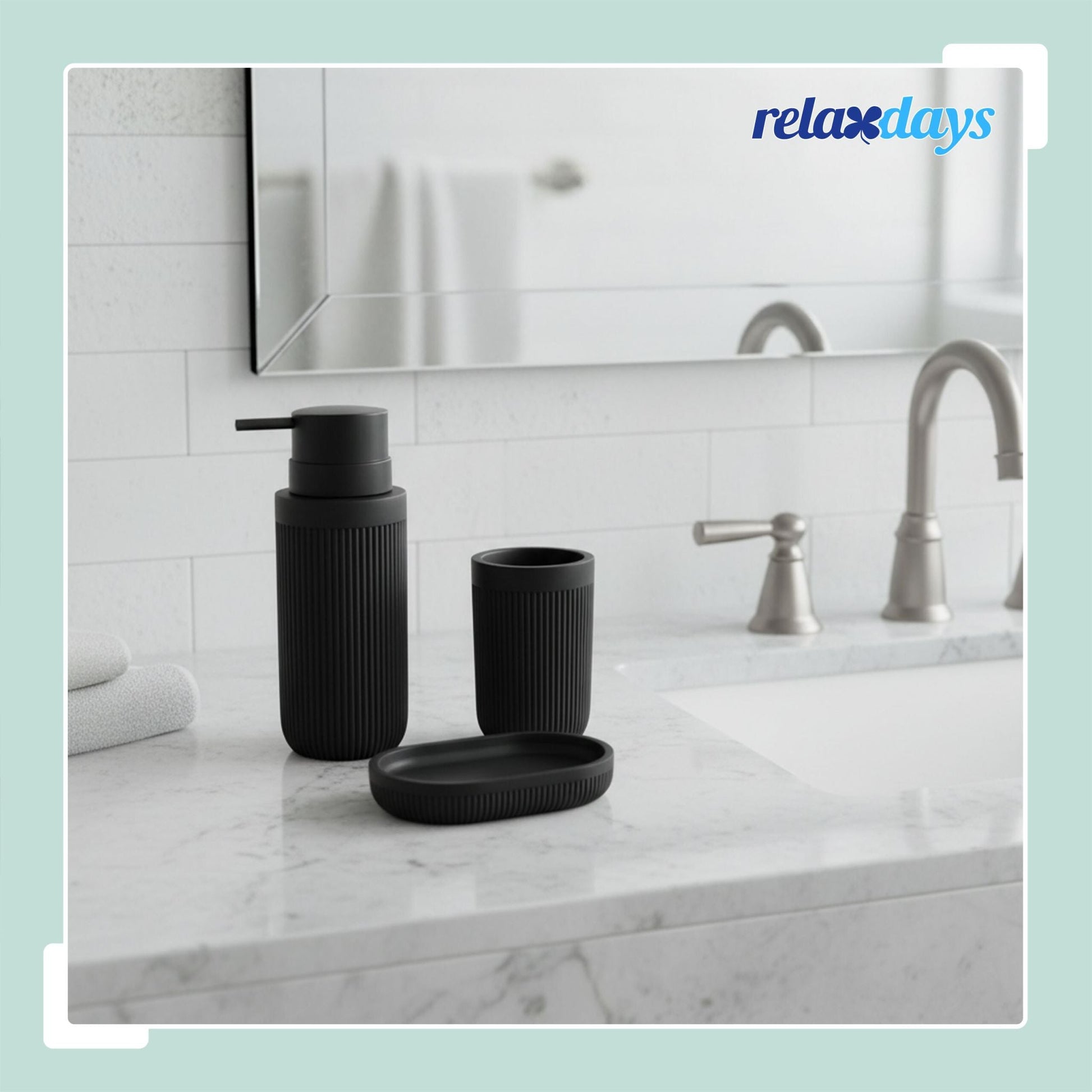 Bad Accessoires 3-teilig Schwarz von Relaxdays