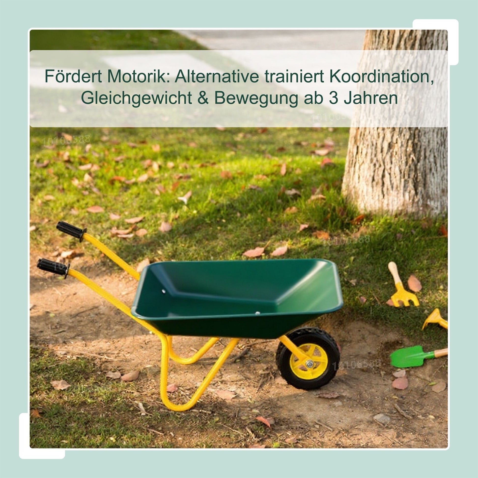 Schubkarre für Kinder Dunkelgrün-Gelb-Schwarz von Relaxdays