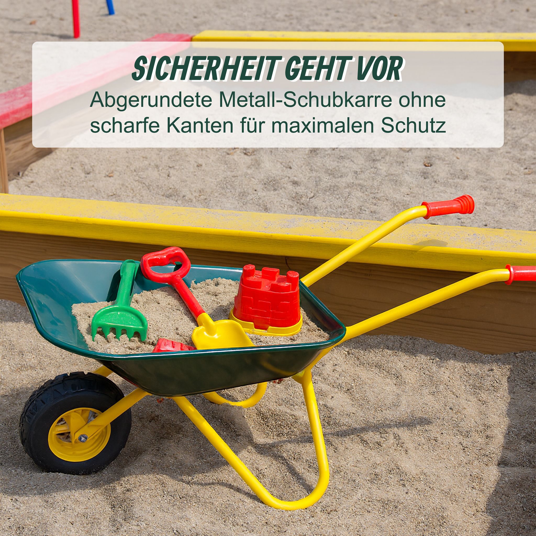Schubkarre für Kinder Dunkelgrün-Gelb-Schwarz von Relaxdays