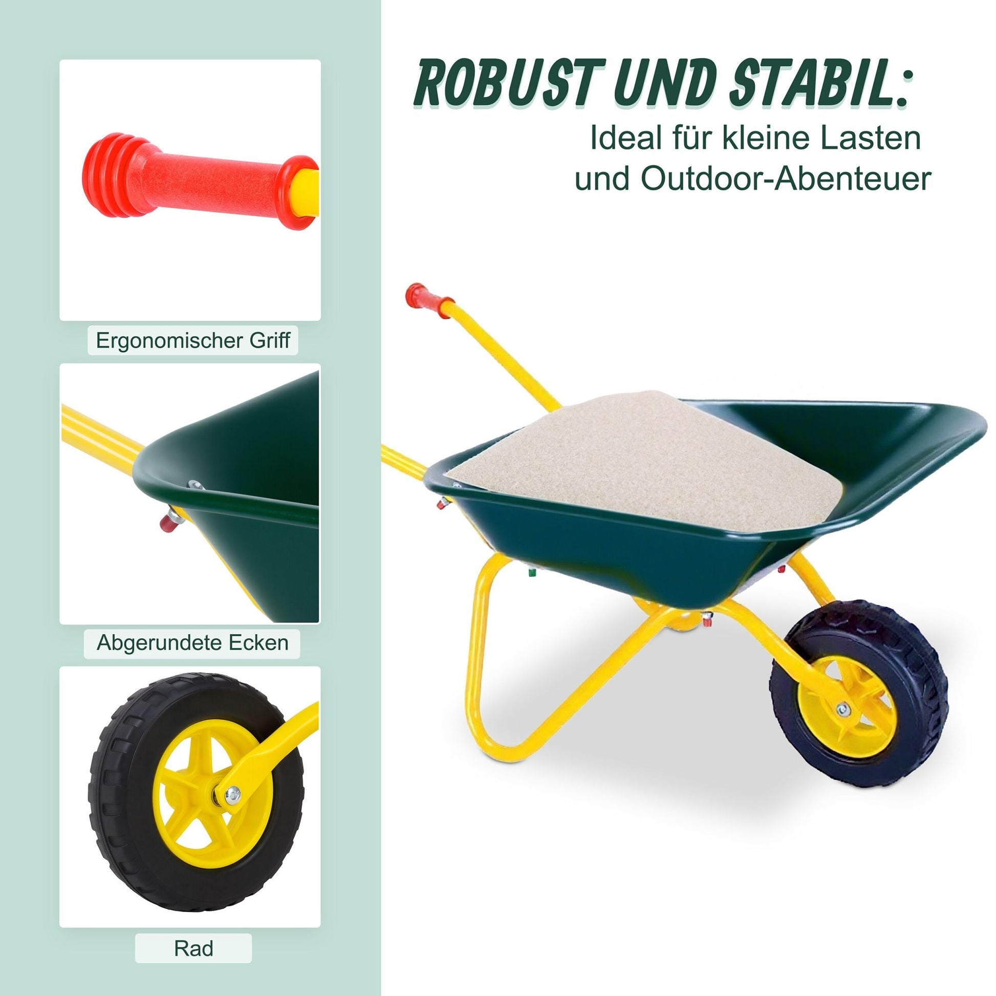 Schubkarre für Kinder Dunkelgrün-Gelb-Schwarz von Relaxdays