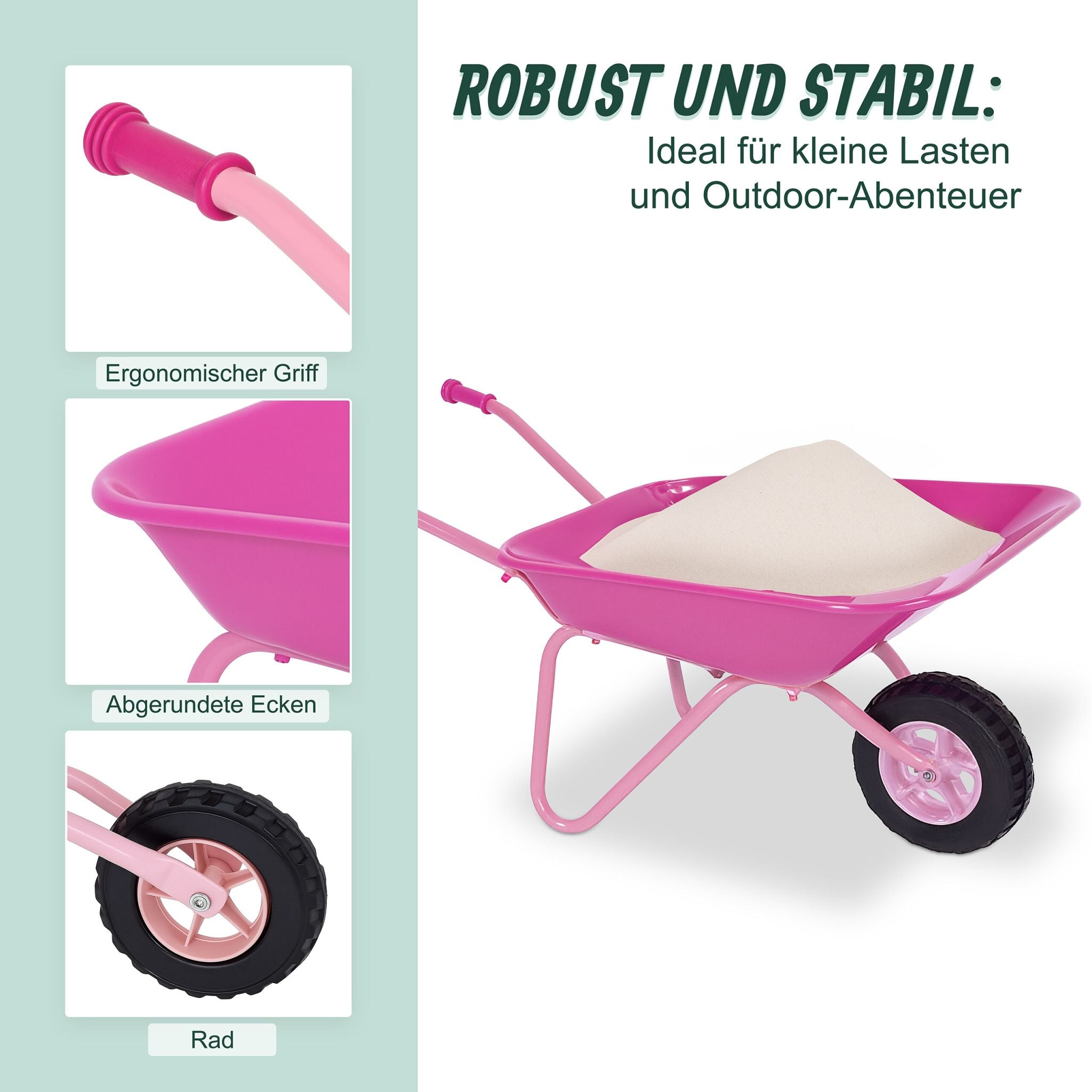Schubkarre für Kinder rosa Pink-Schwarz von Relaxdays