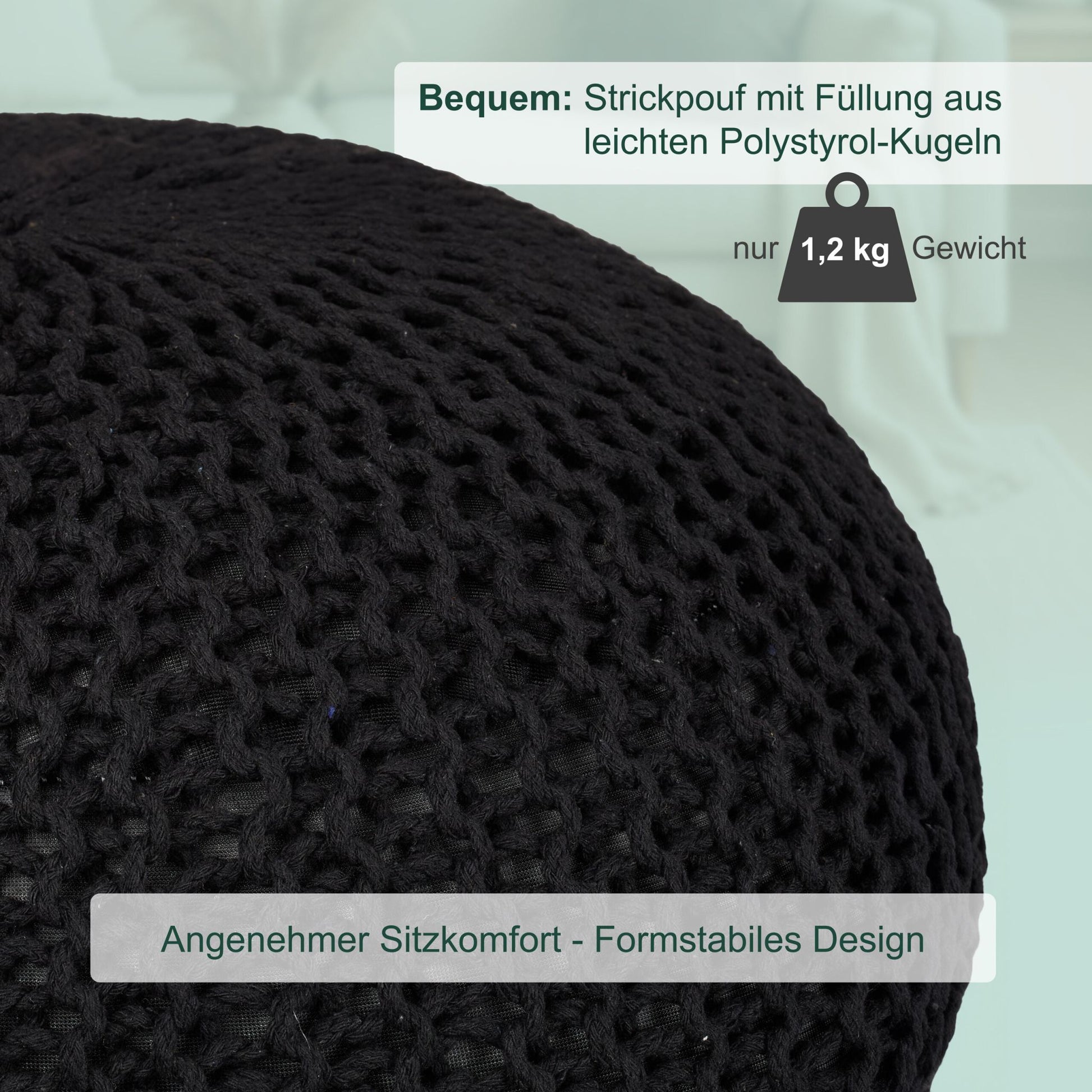 Gestrickter Pouf Schwarz von Relaxdays