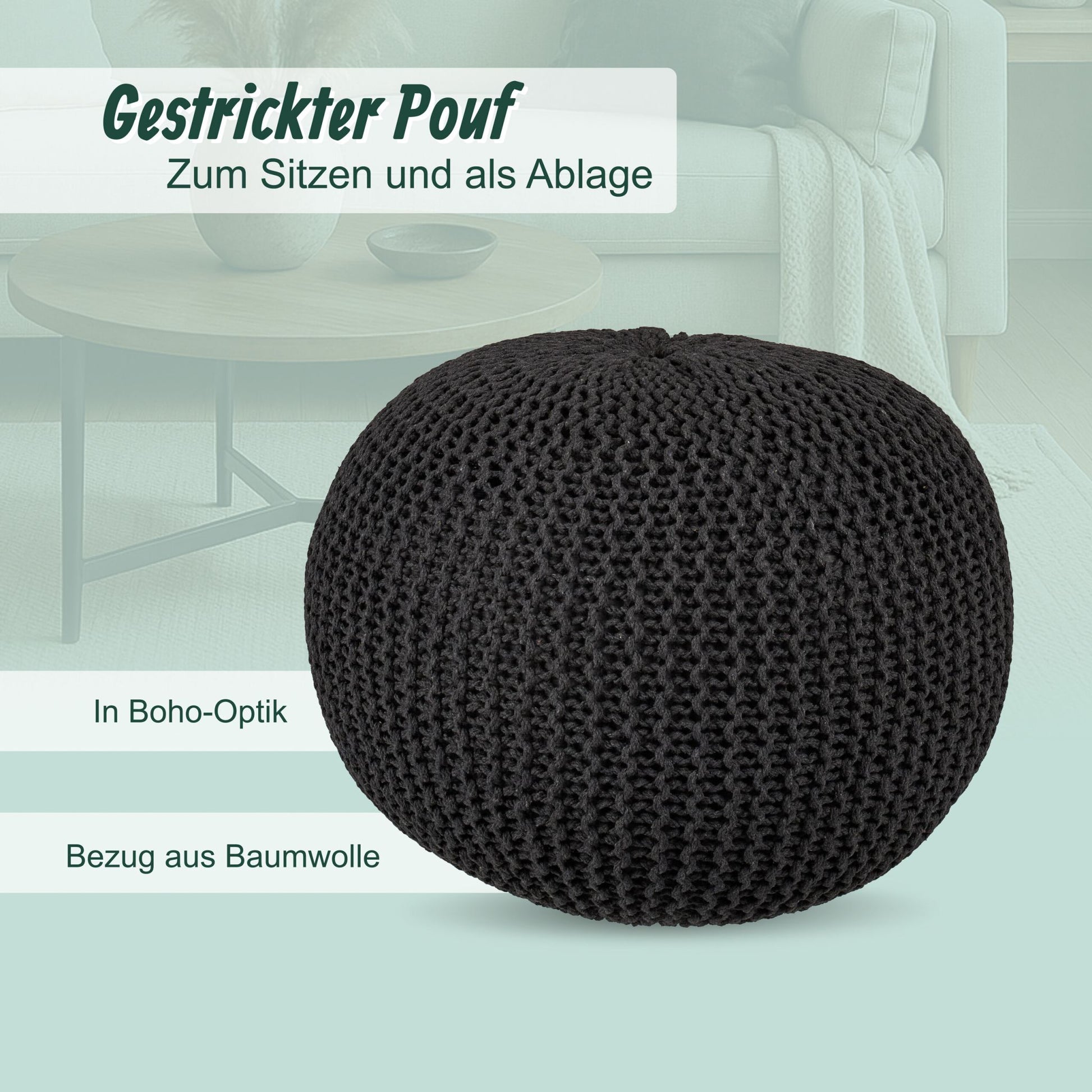 Gestrickter Pouf Anthrazit von Relaxdays