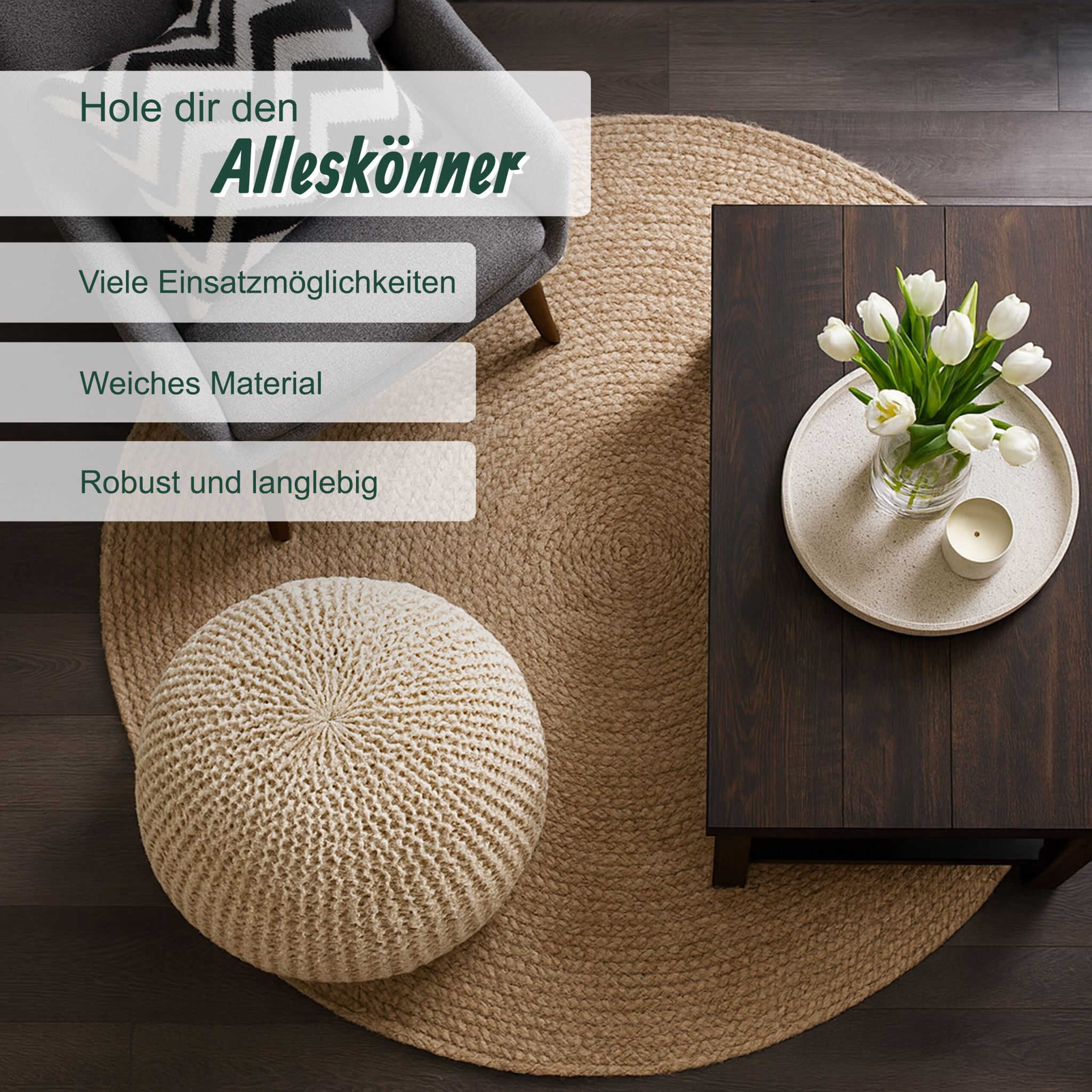 Gestrickter Pouf Anthrazit von Relaxdays