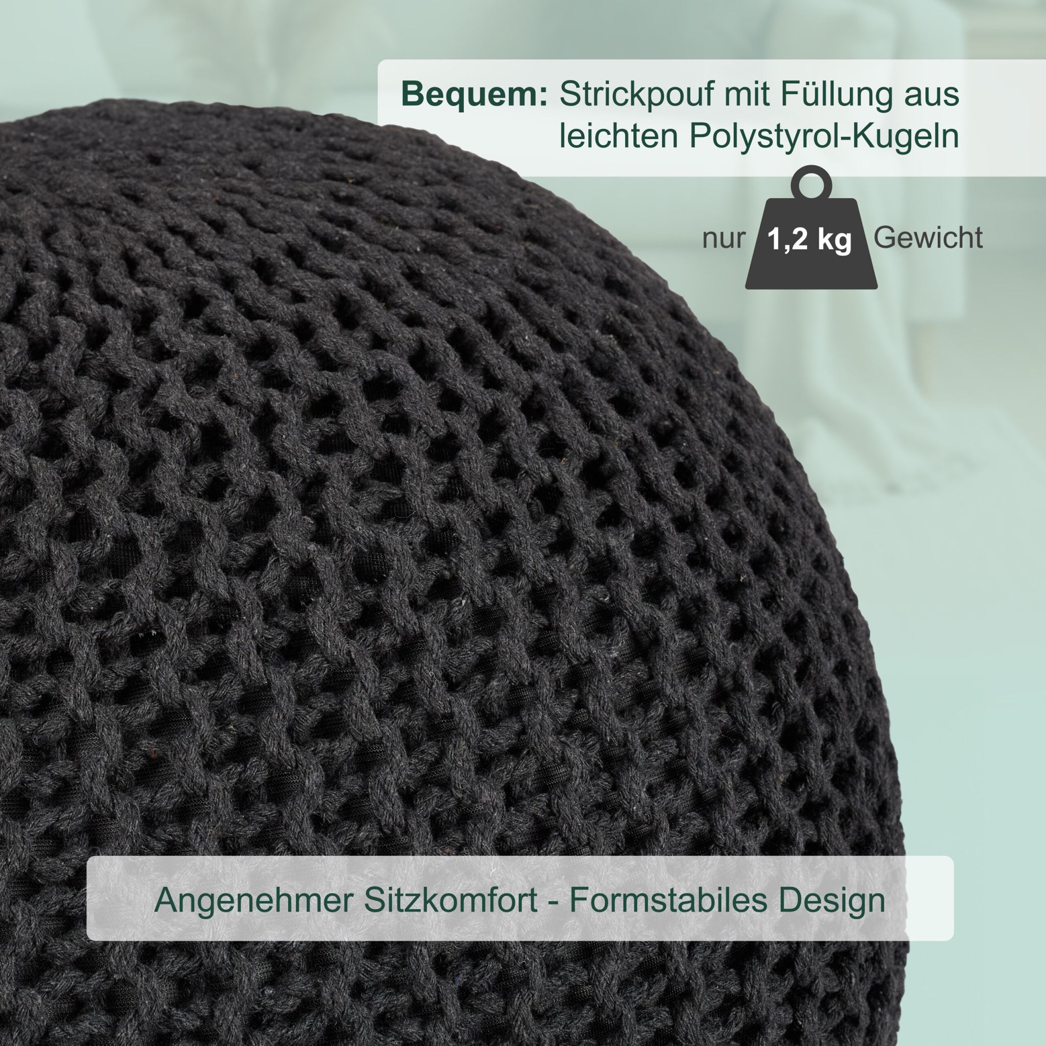 Gestrickter Pouf Anthrazit von Relaxdays