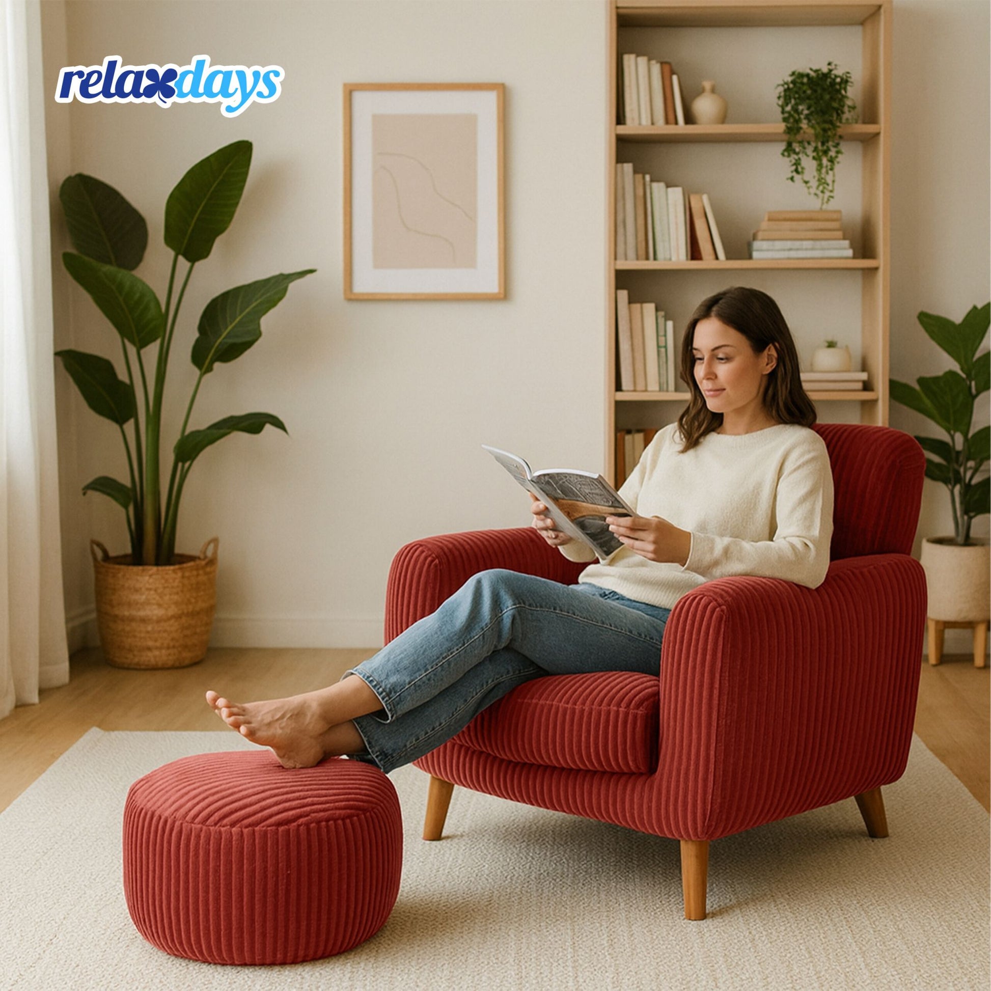 Pouf mit Cordbezug Dunkelrot von Relaxdays