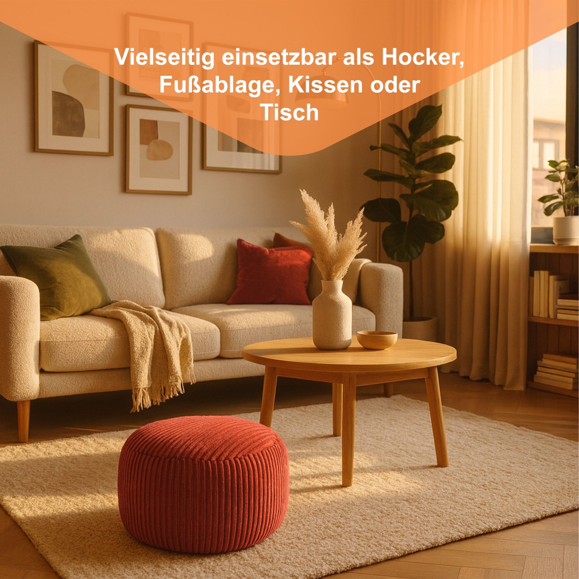 Pouf mit Cordbezug Dunkelrot von Relaxdays