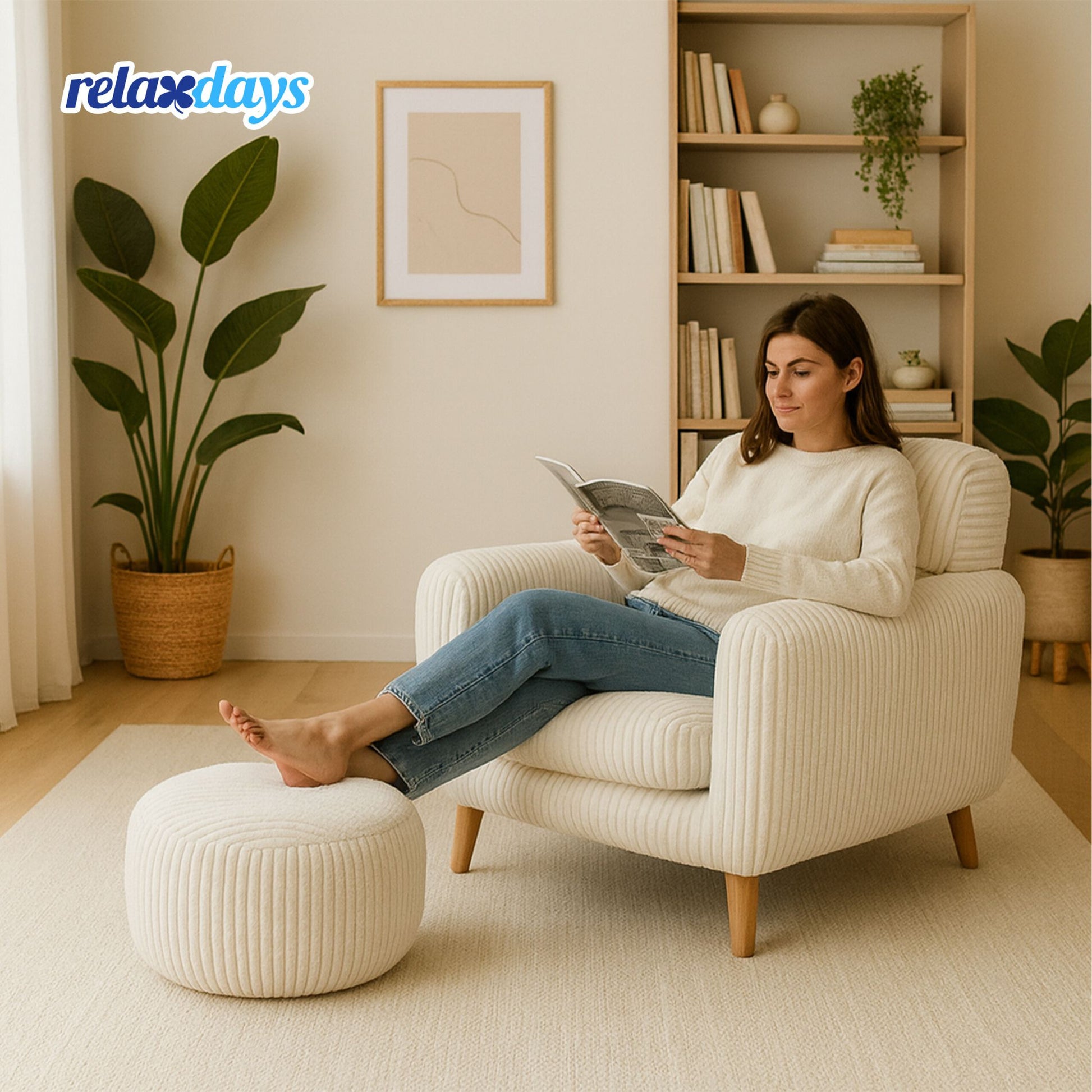 Pouf mit Cordbezug Beige von Relaxdays
