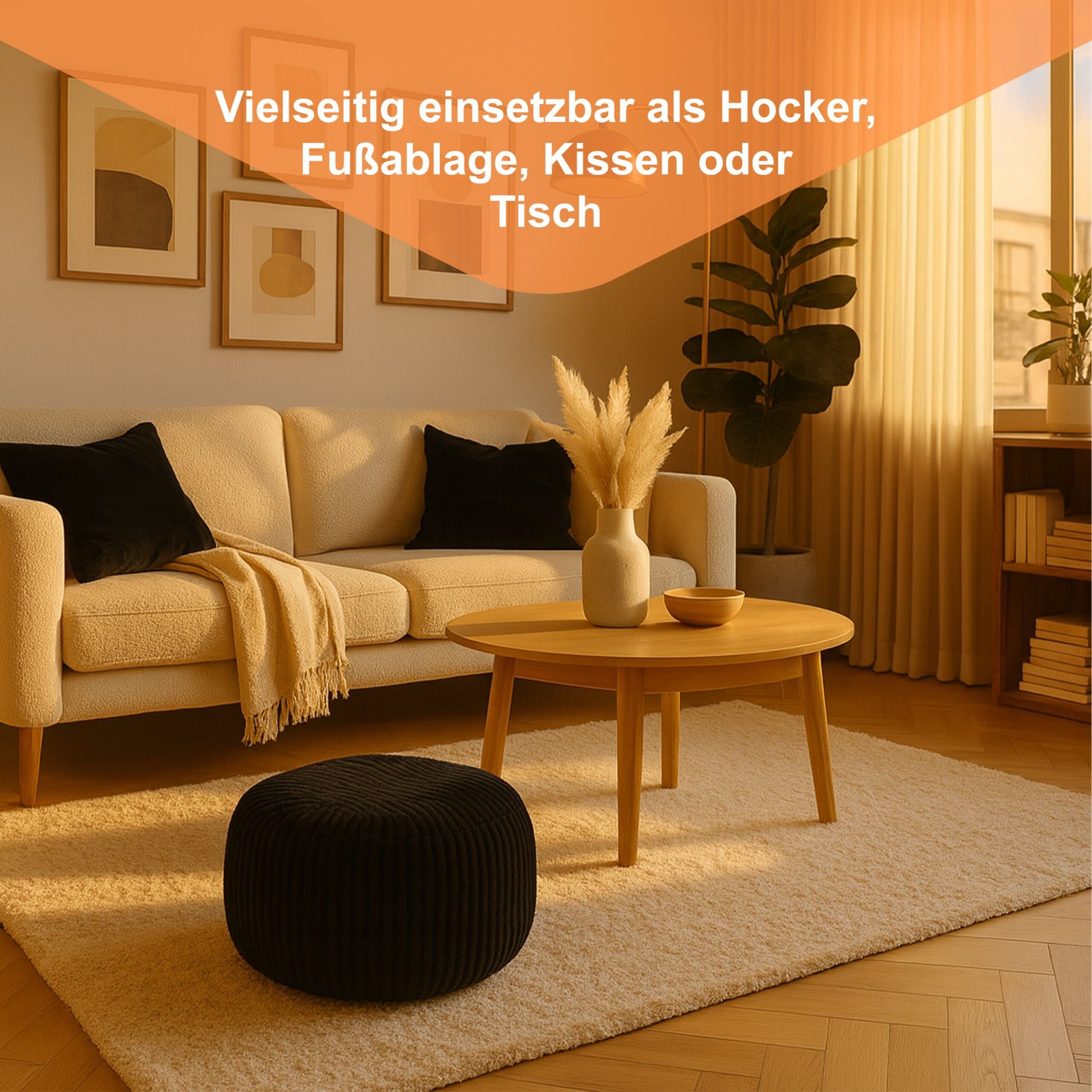 Pouf mit Cordbezug Schwarz von Relaxdays