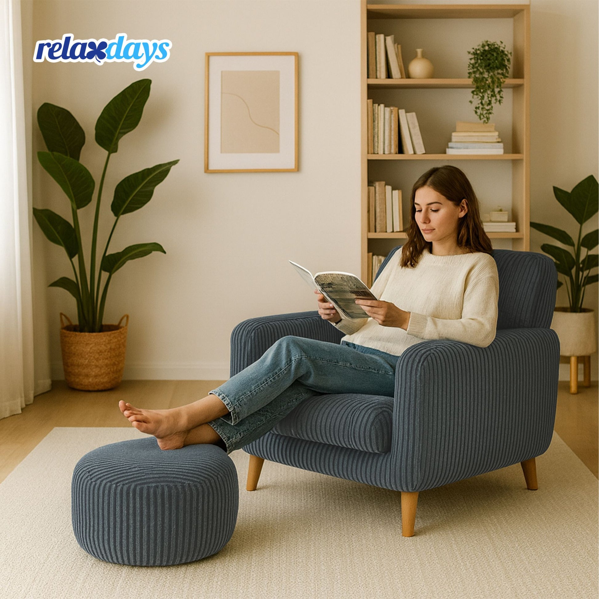 Pouf mit Cordbezug Anthrazit von Relaxdays