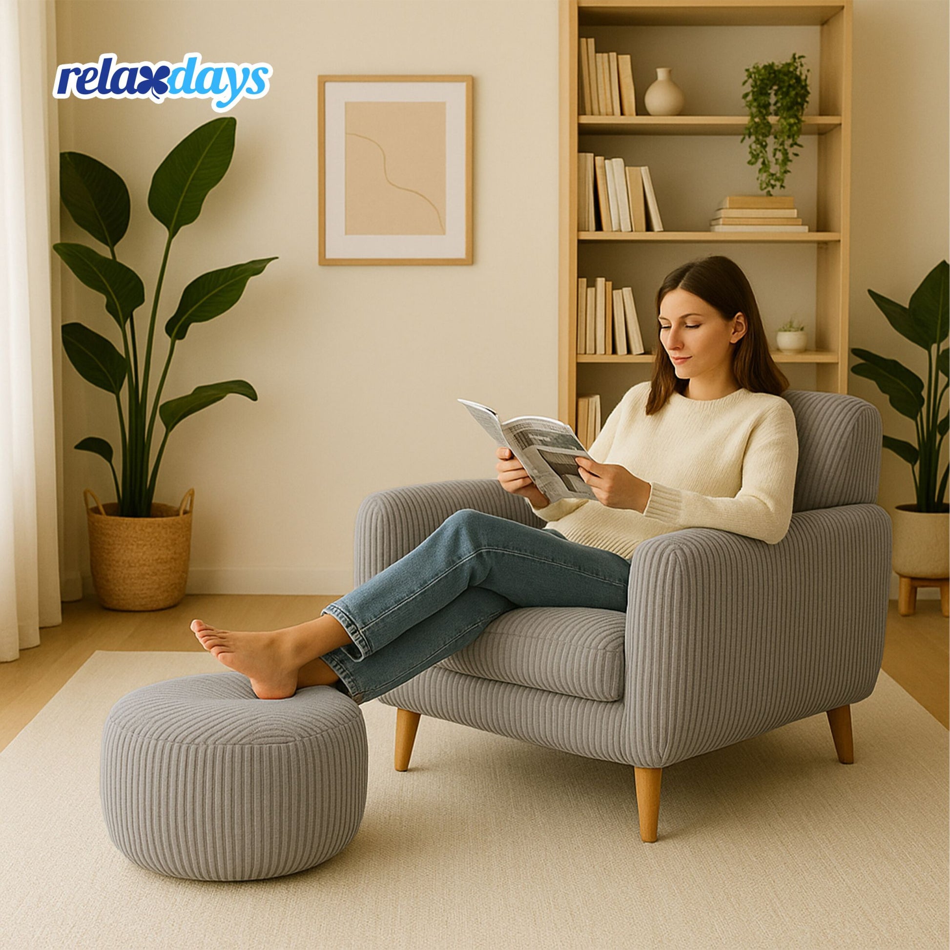 Pouf mit Cordbezug Grau von Relaxdays