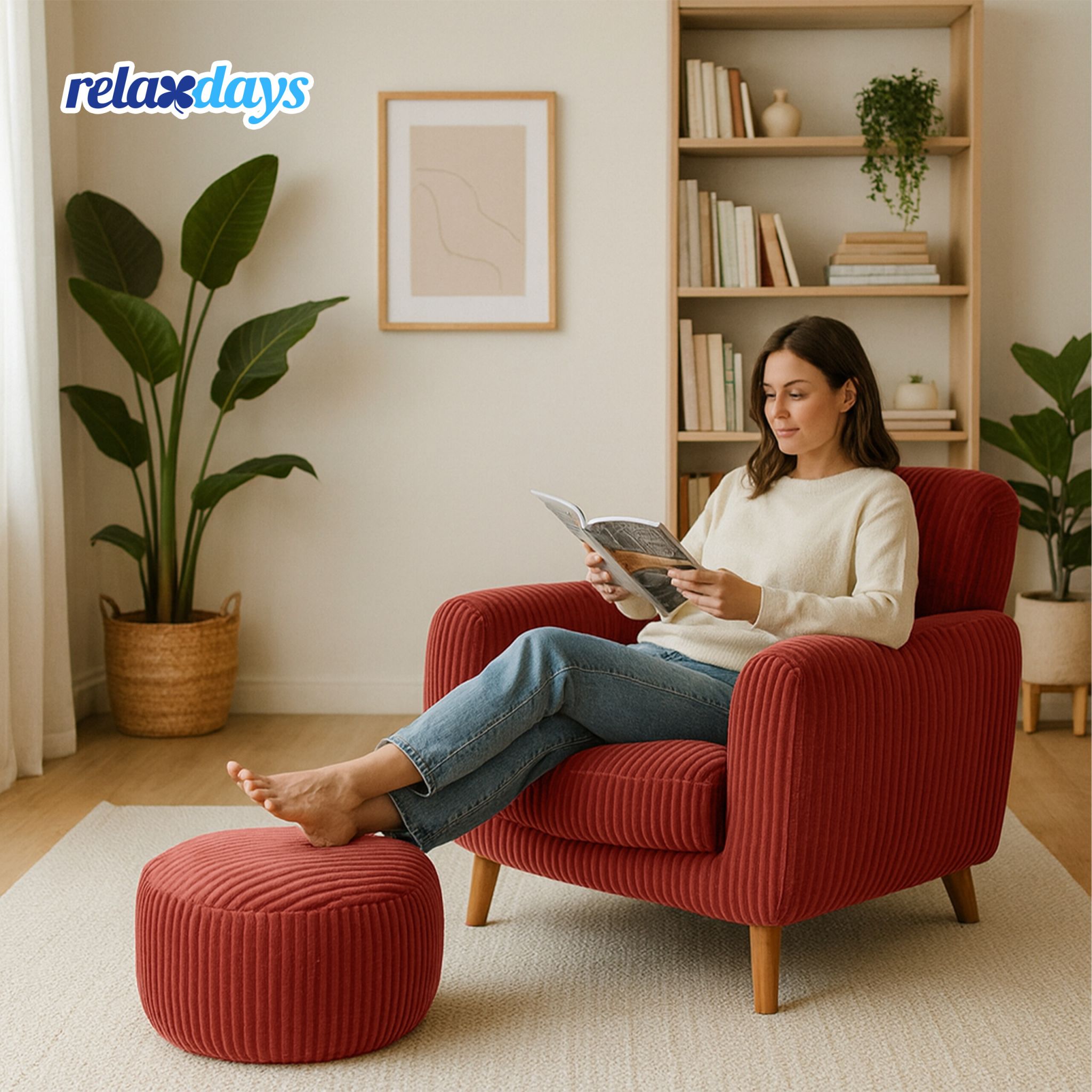 Pouf mit Cordbezug Dunkelrot von Relaxdays
