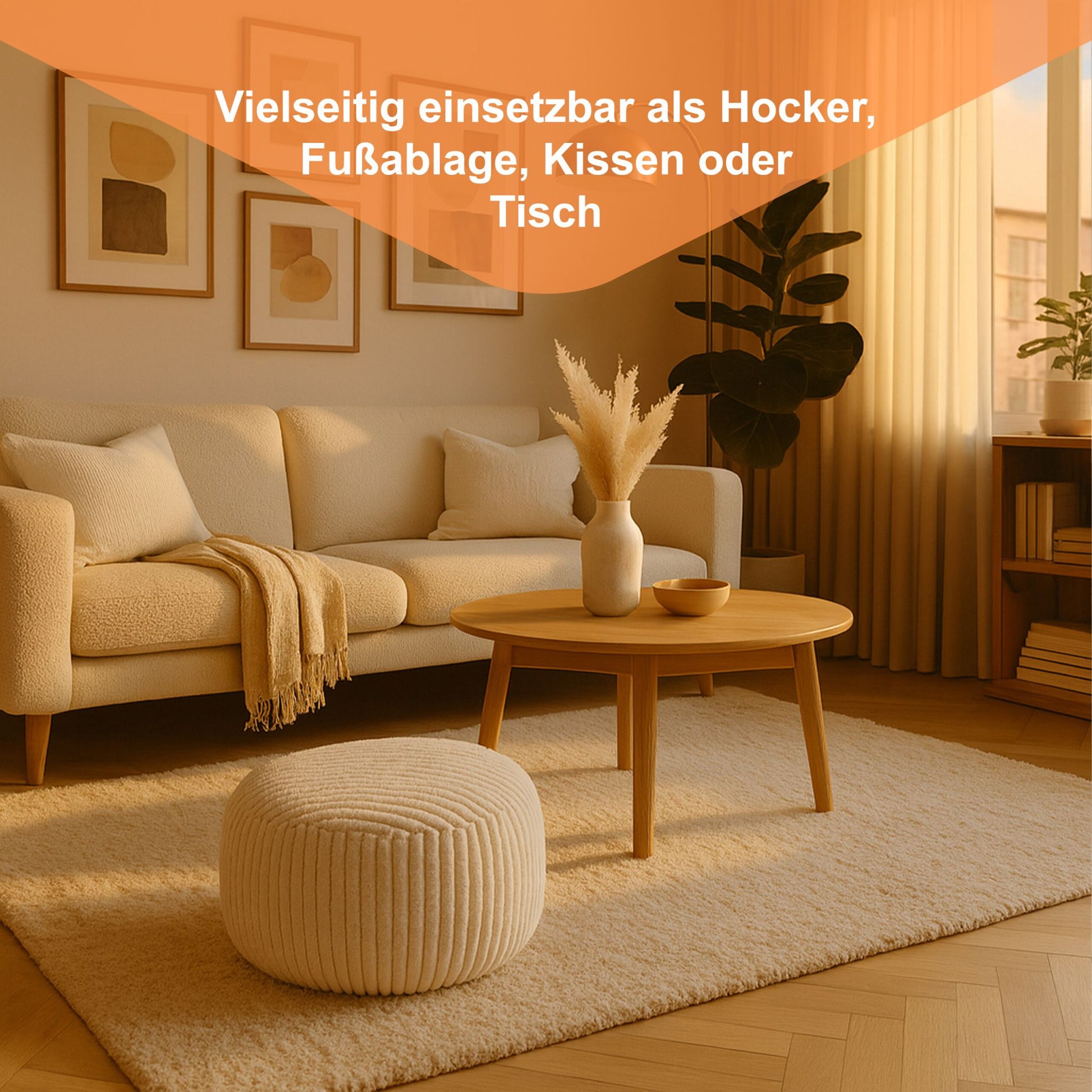 Pouf mit Cordbezug Beige von Relaxdays