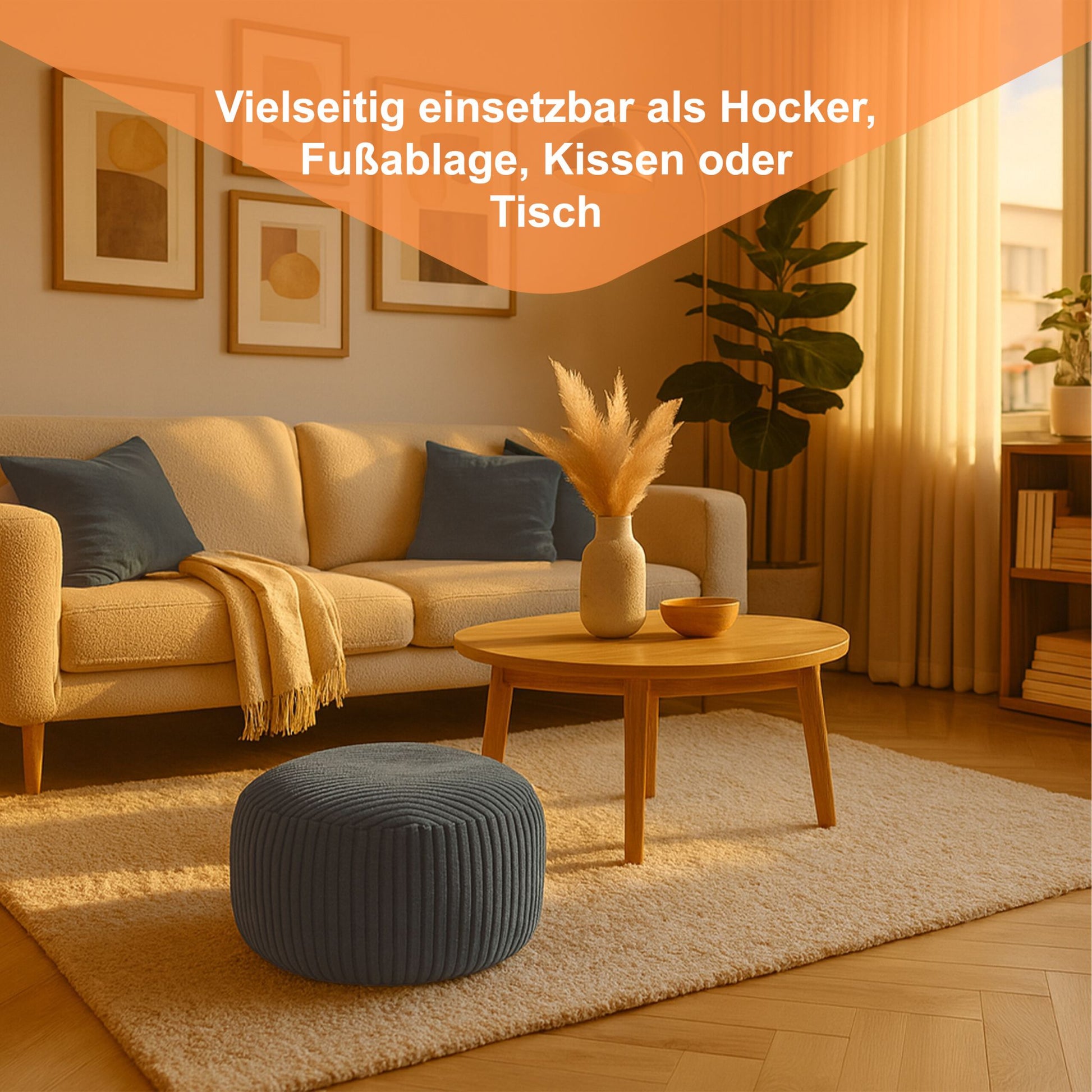 Pouf mit Cordbezug Anthrazit von Relaxdays