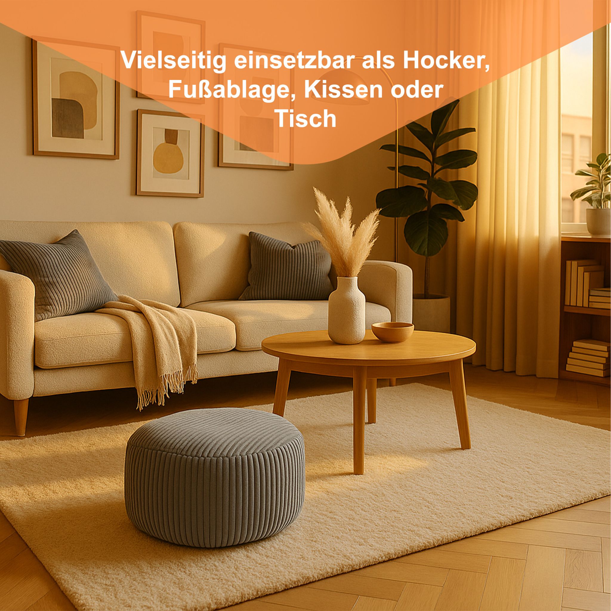 Pouf mit Cordbezug Grau von Relaxdays