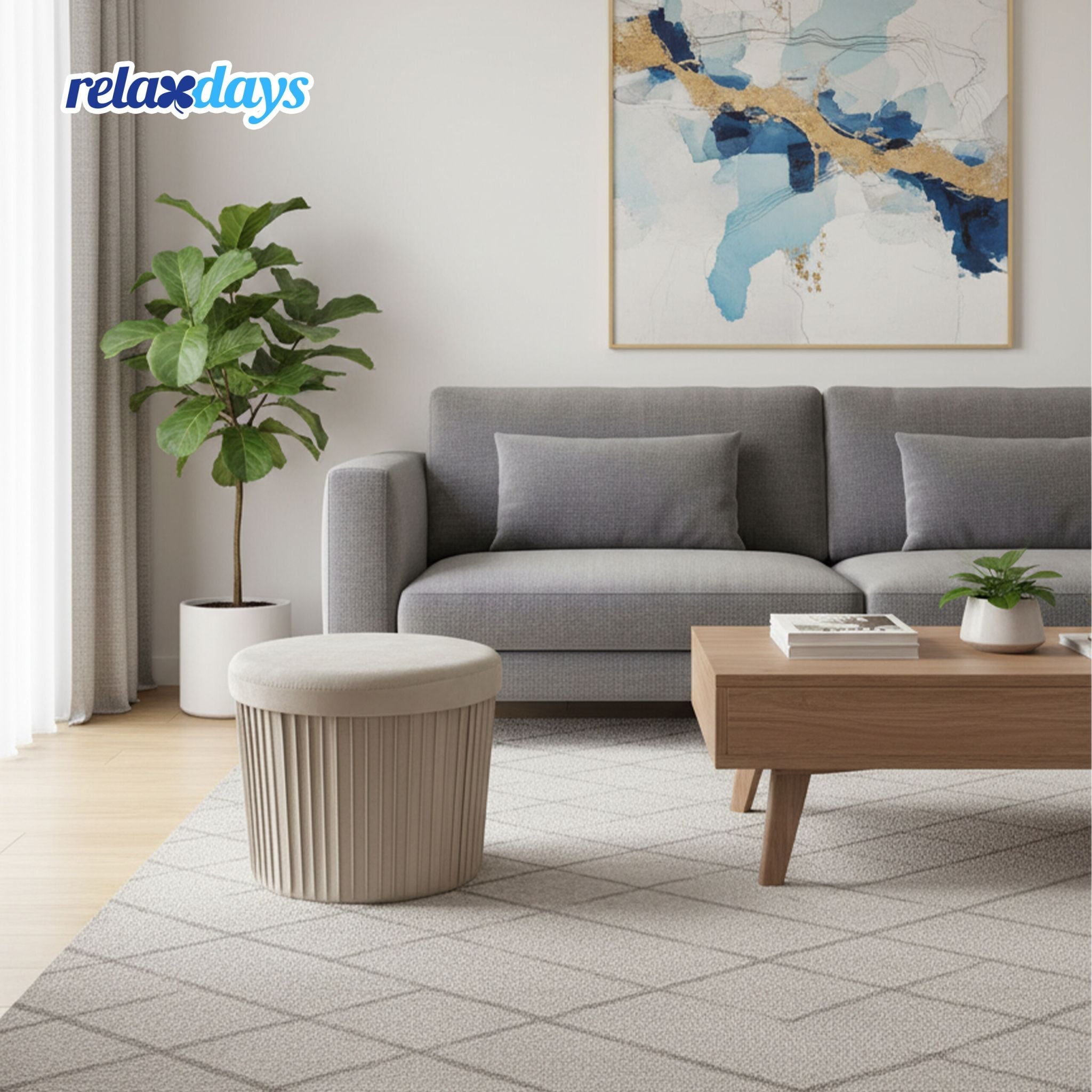 Hocker Samt mit Stauraum Beige von Relaxdays