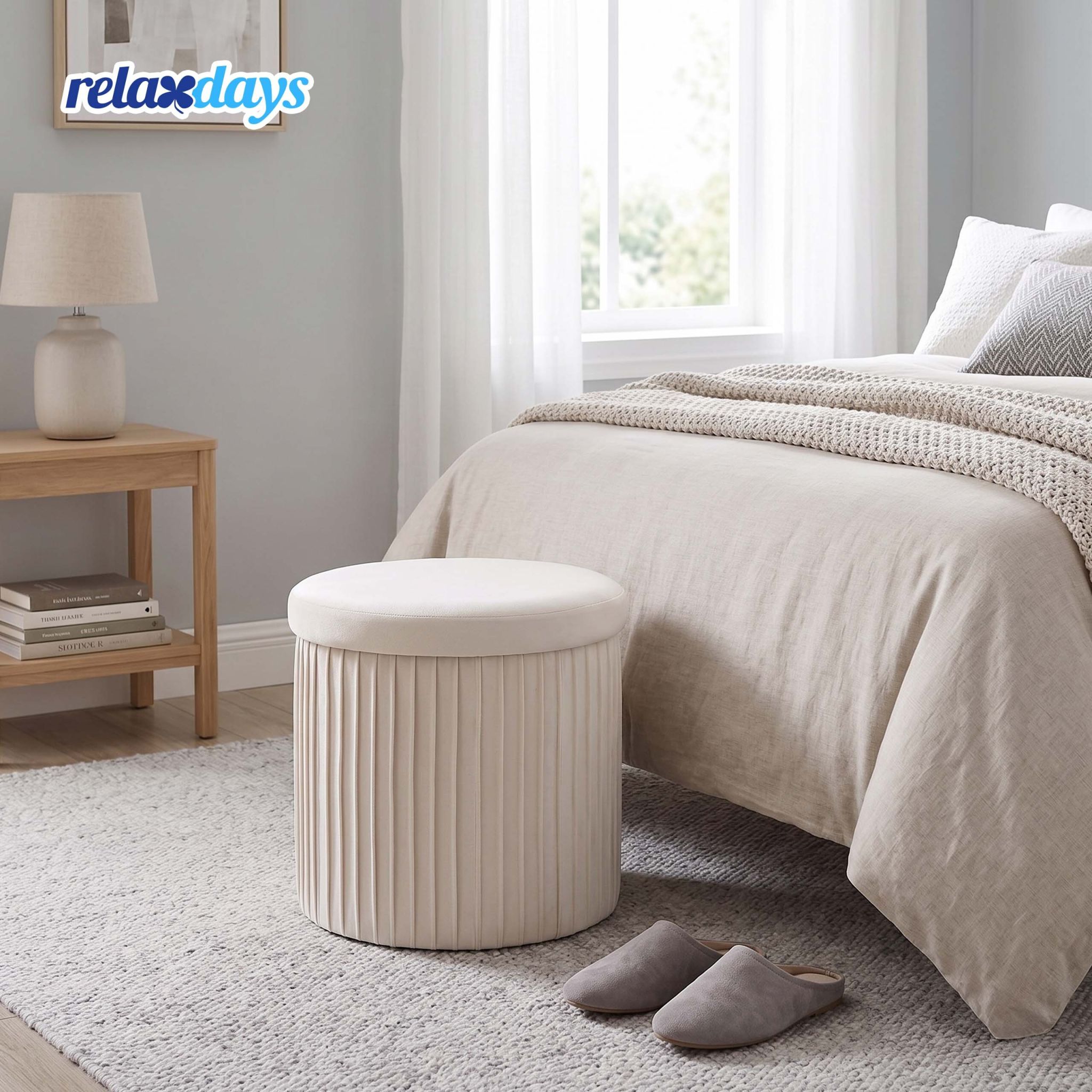Hocker Samt mit Stauraum Creme von Relaxdays