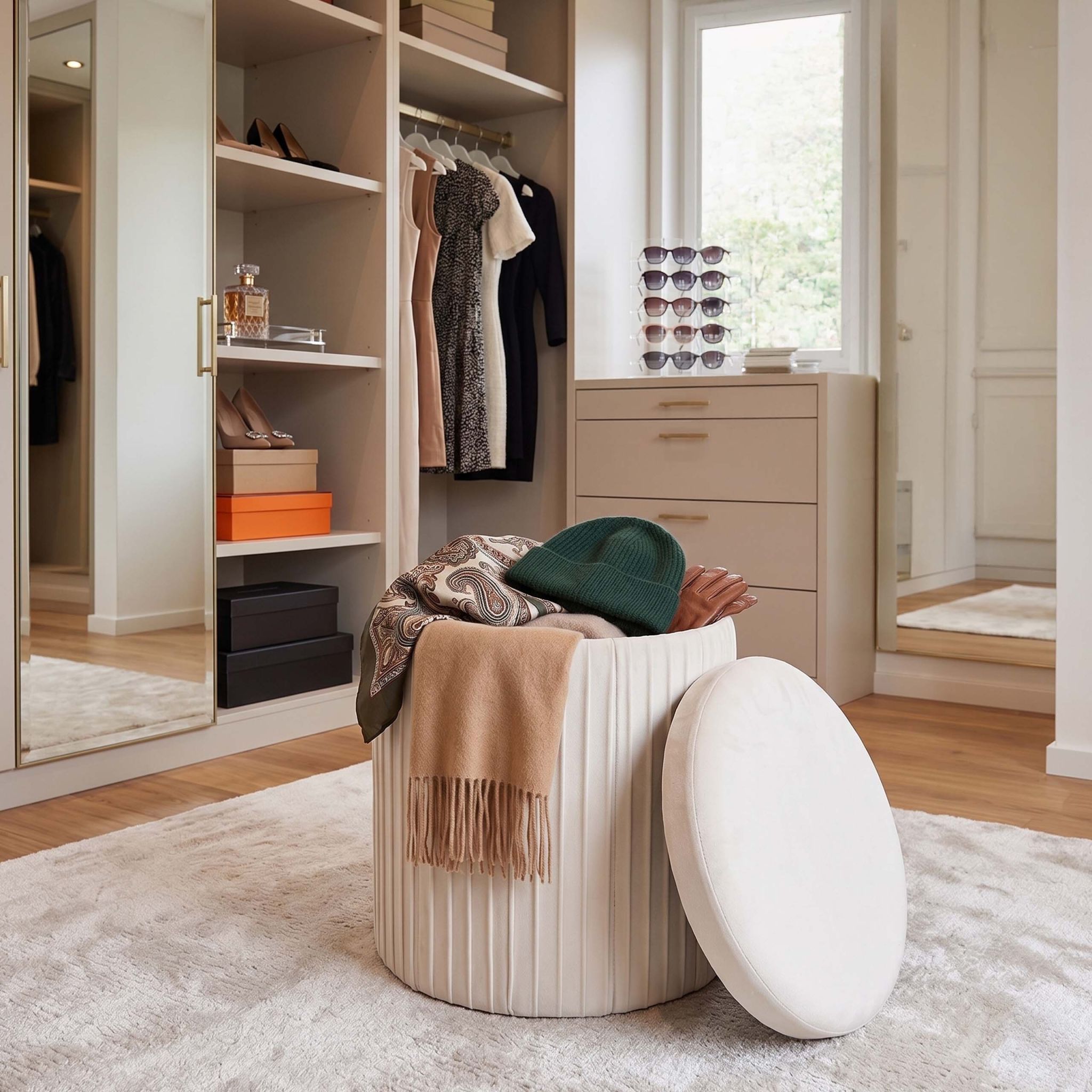 Hocker Samt mit Stauraum Creme von Relaxdays